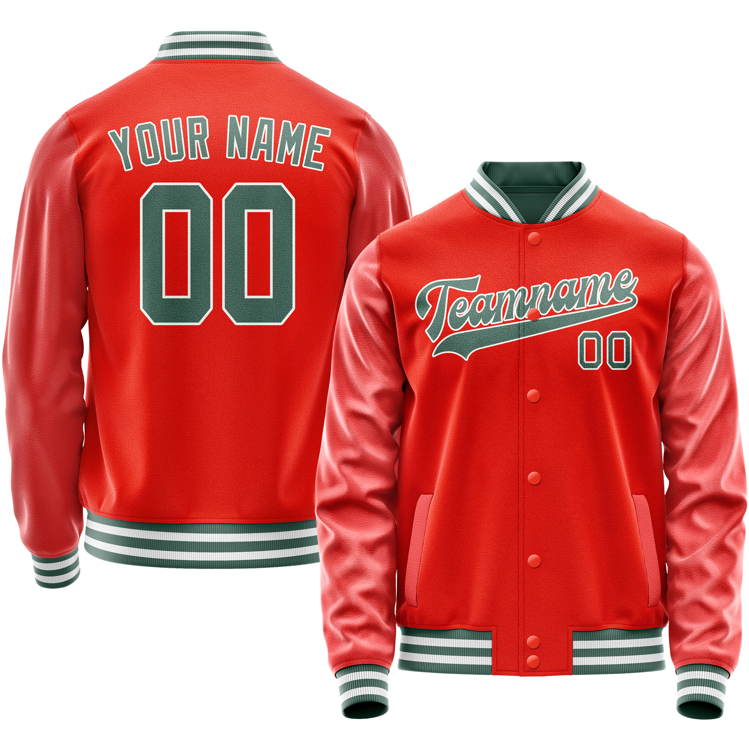 Custom Orange Teal Solid Color Varsity Letterman Jacket JA02240617XE331