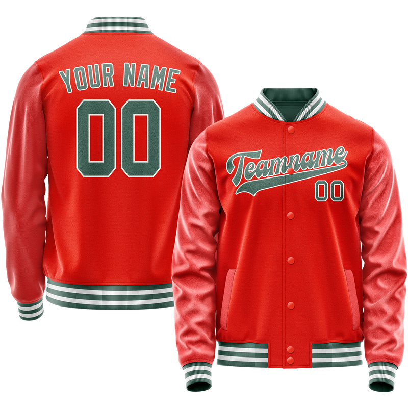 Custom Orange Teal Solid Color Varsity Letterman Jacket JA02240617XE331