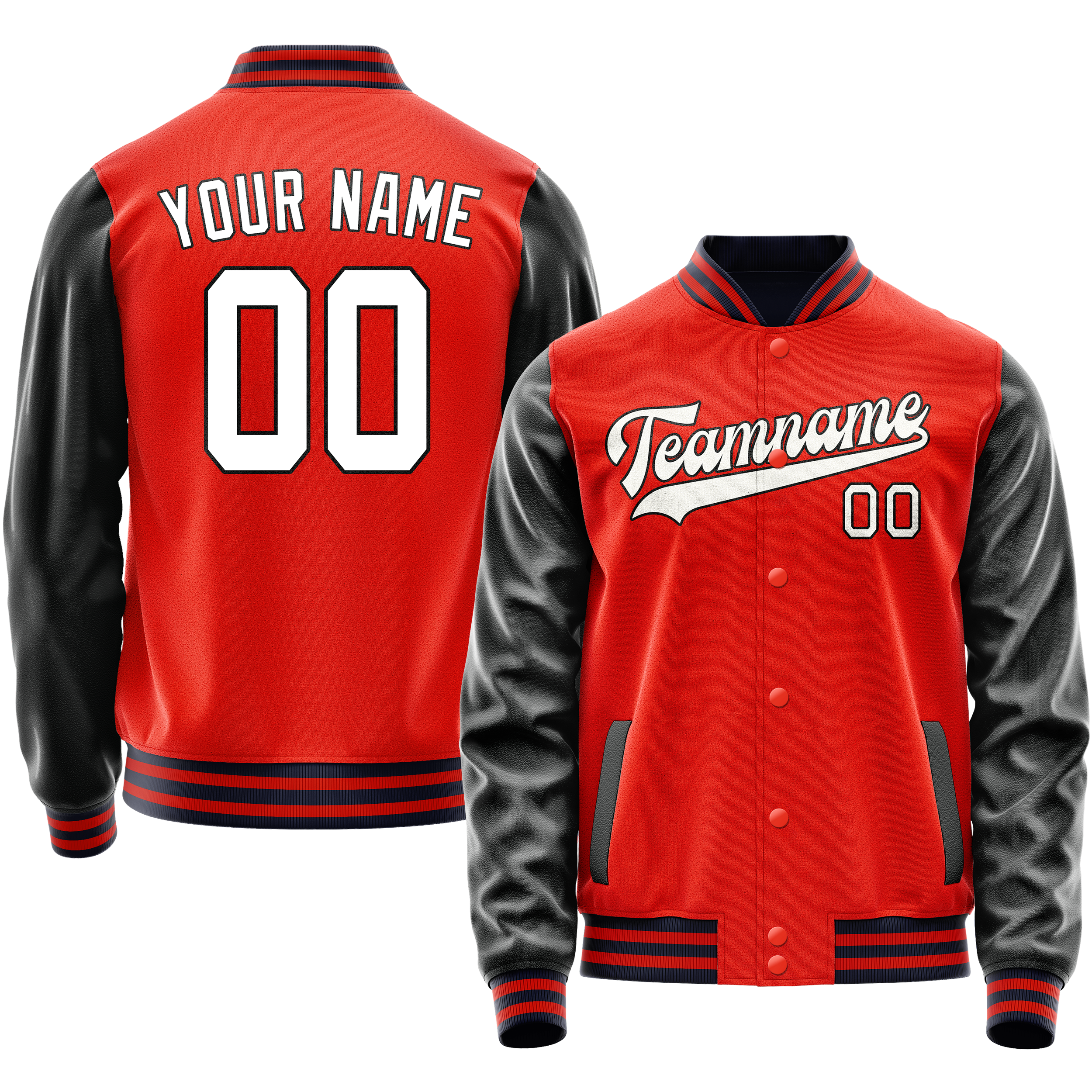 Custom Orange Black Solid Color Varsity Letterman Jacket JA02240617XE355