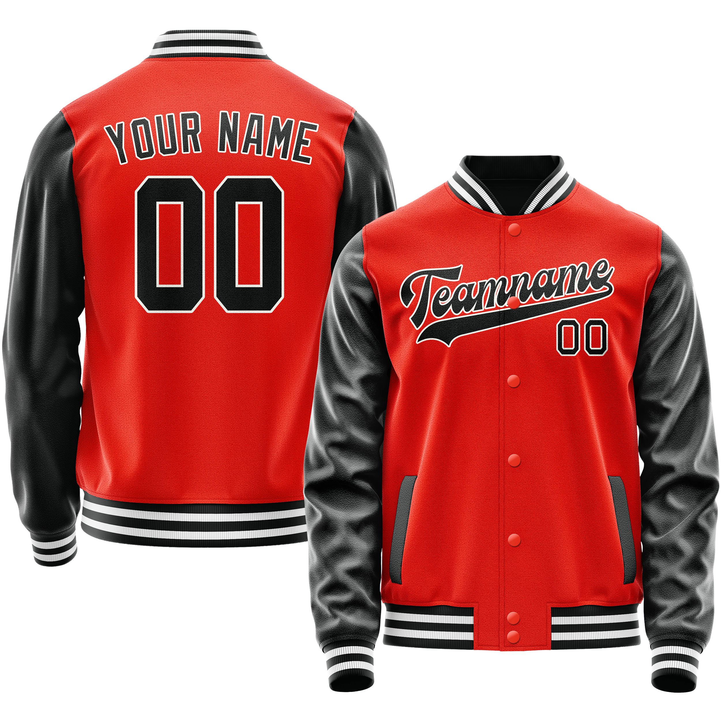 Custom Orange Black Solid Color Varsity Letterman Jacket JA02240617XE351