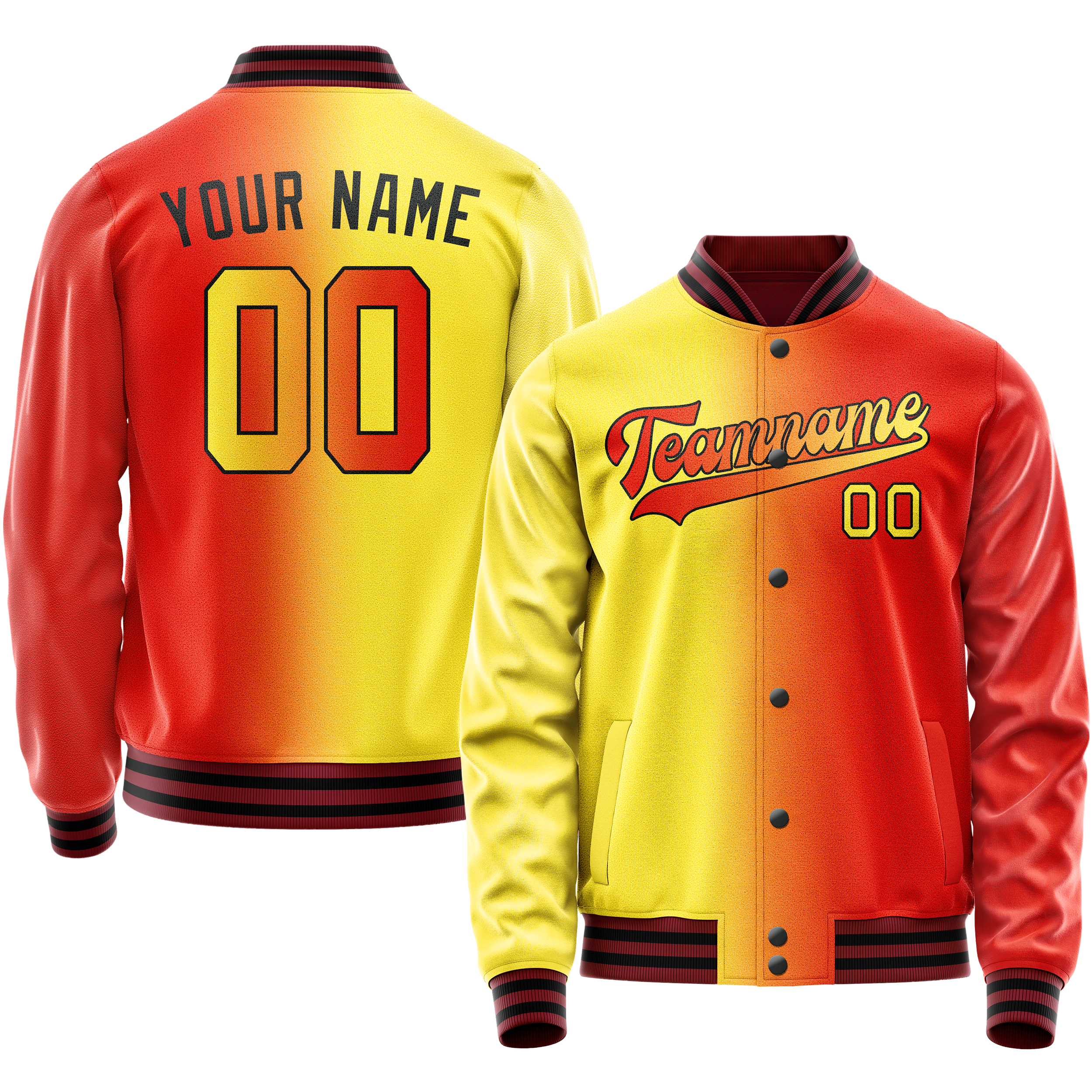 Custom Orange Yellow Gradient Varsity Letterman Jacket