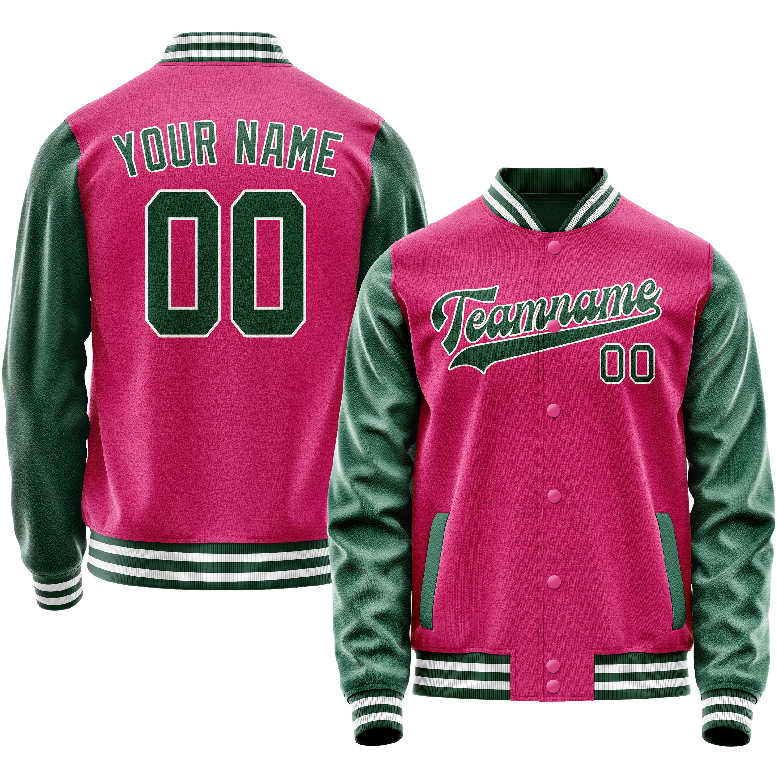 Custom Pink Kelly-Green Solid Color Varsity Letterman Jacket JA02240617SH298