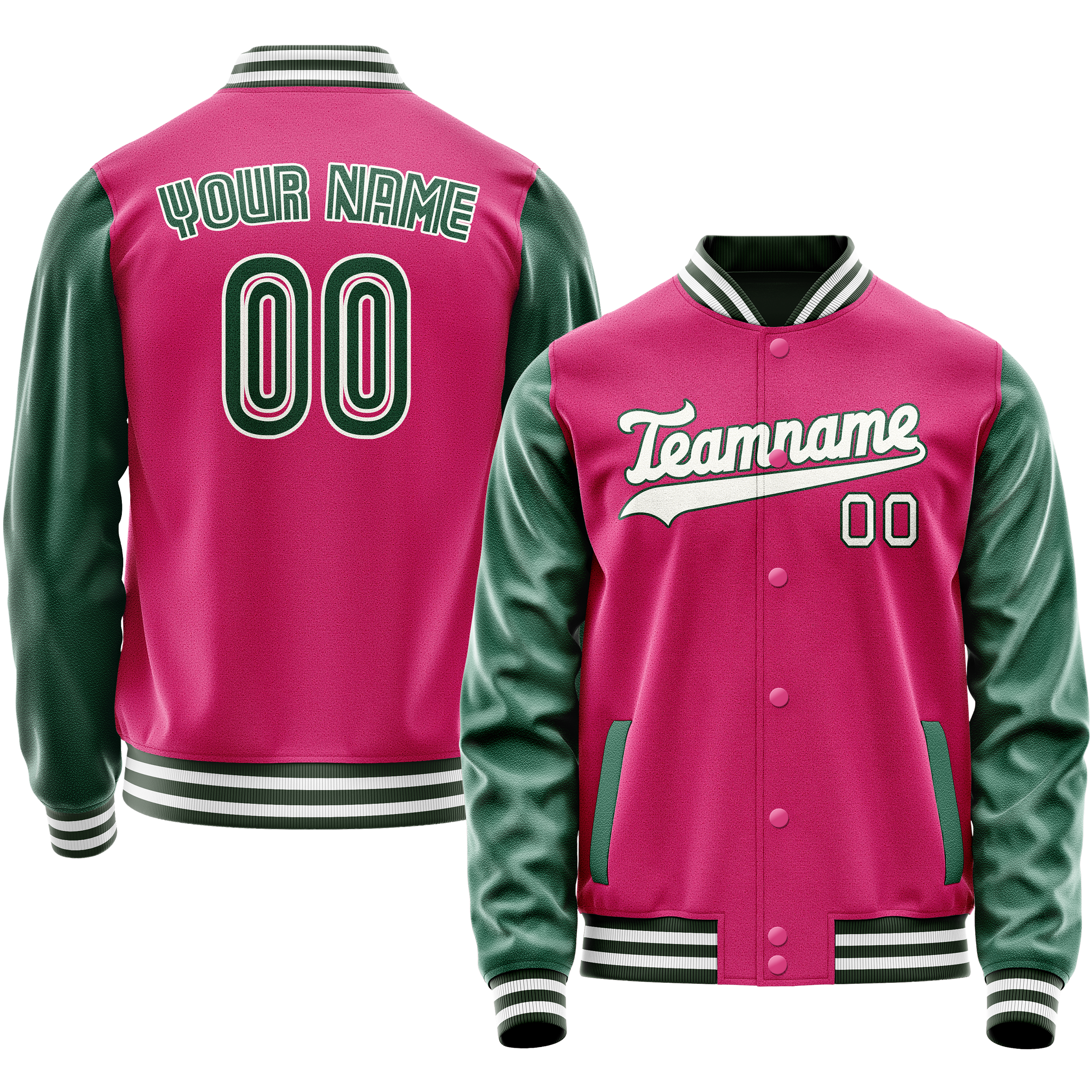 Custom Pink Kelly-Green Solid Color Varsity Letterman Jacket JA02240617SH306