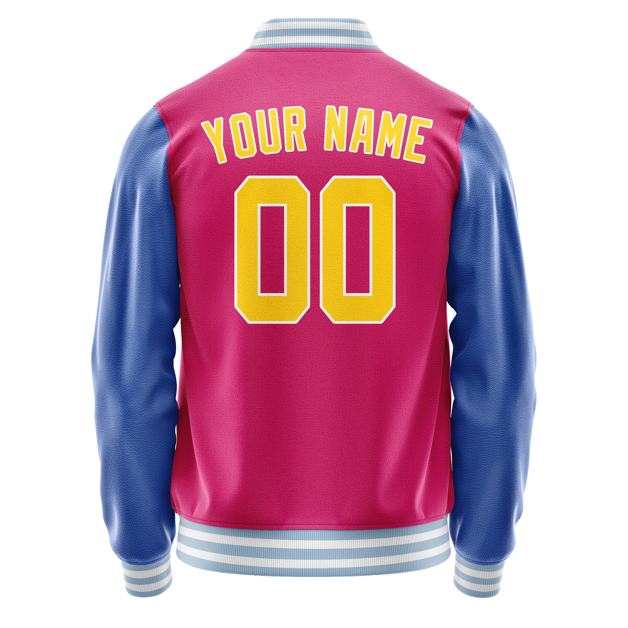Custom Pink Light-Blue Solid Color Varsity Letterman Jacket JA02240617SH302