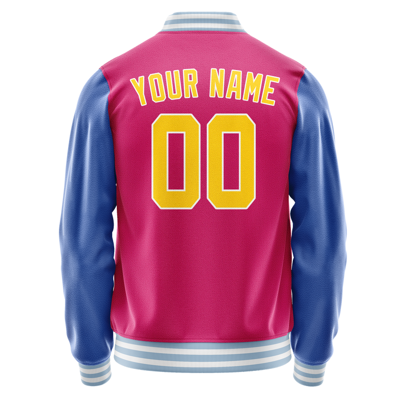 Custom Pink Light-Blue Solid Color Varsity Letterman Jacket JA02240617SH302