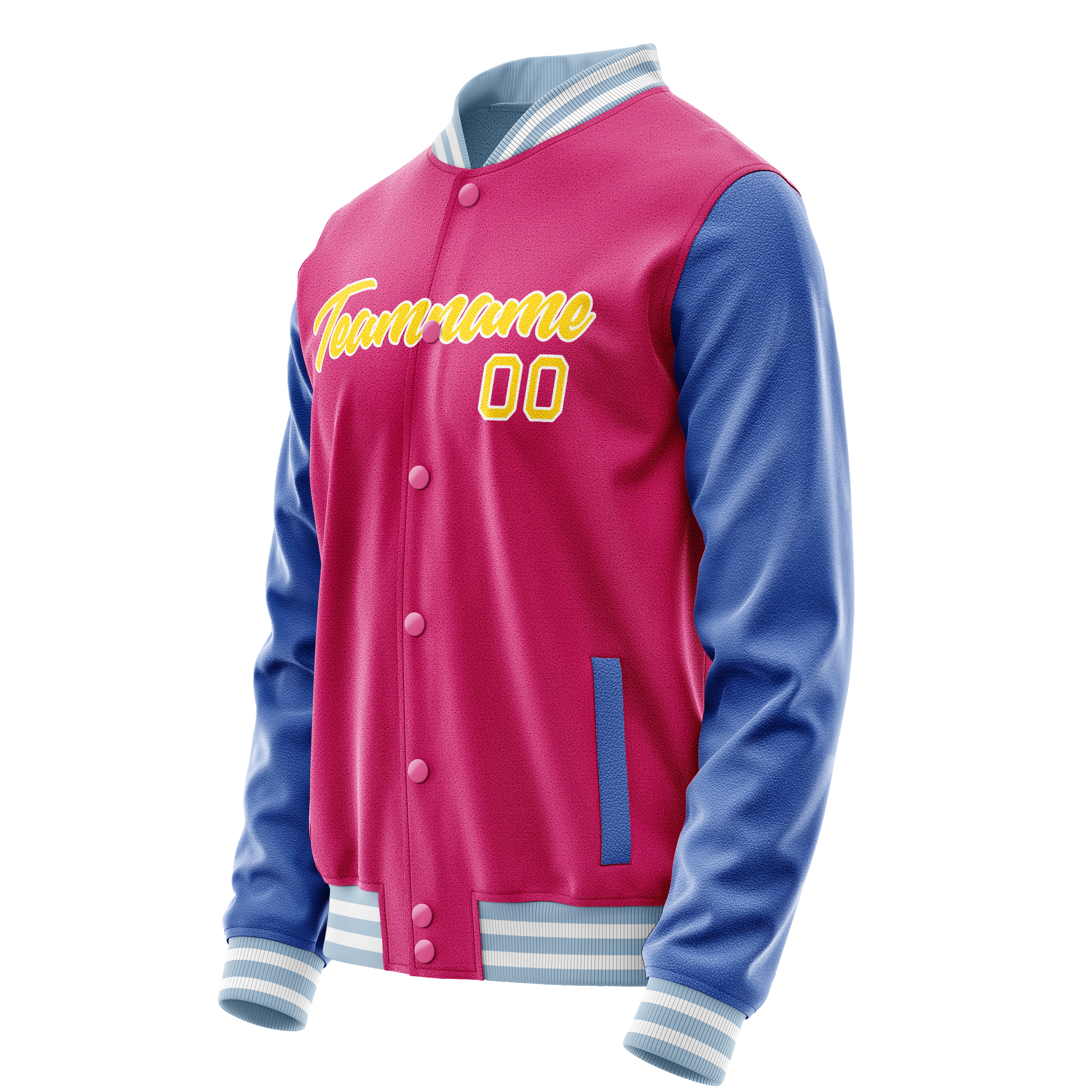 Custom Pink Light-Blue Solid Color Varsity Letterman Jacket JA02240617SH302