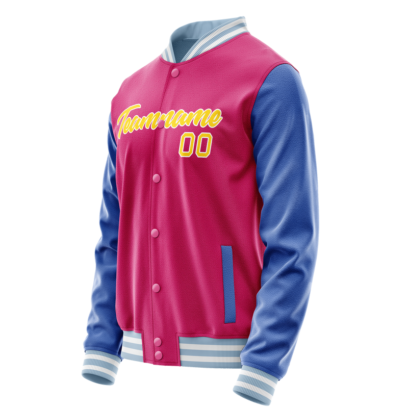 Custom Pink Light-Blue Solid Color Varsity Letterman Jacket JA02240617SH302