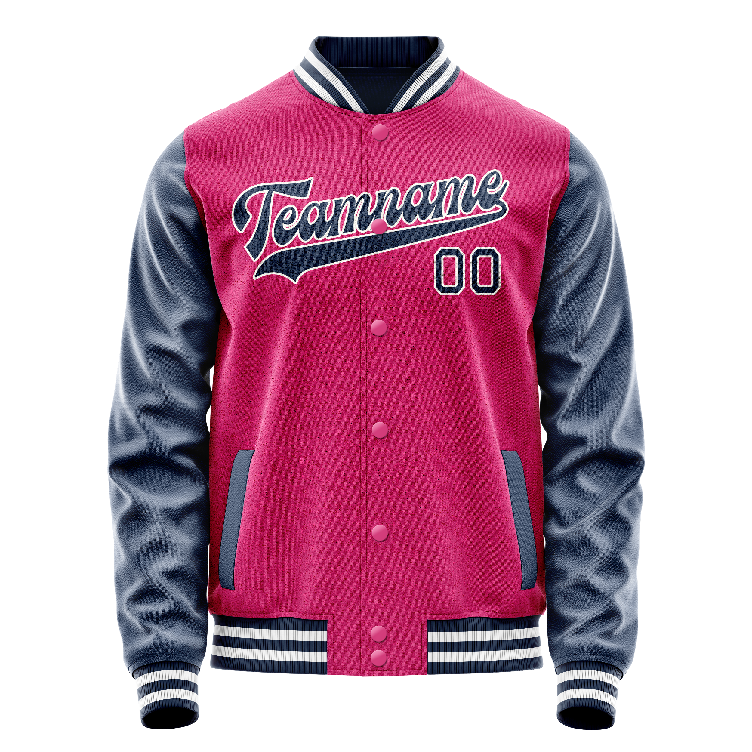 Custom Pink Navy Solid Color Varsity Letterman Jacket JA02240617SH311