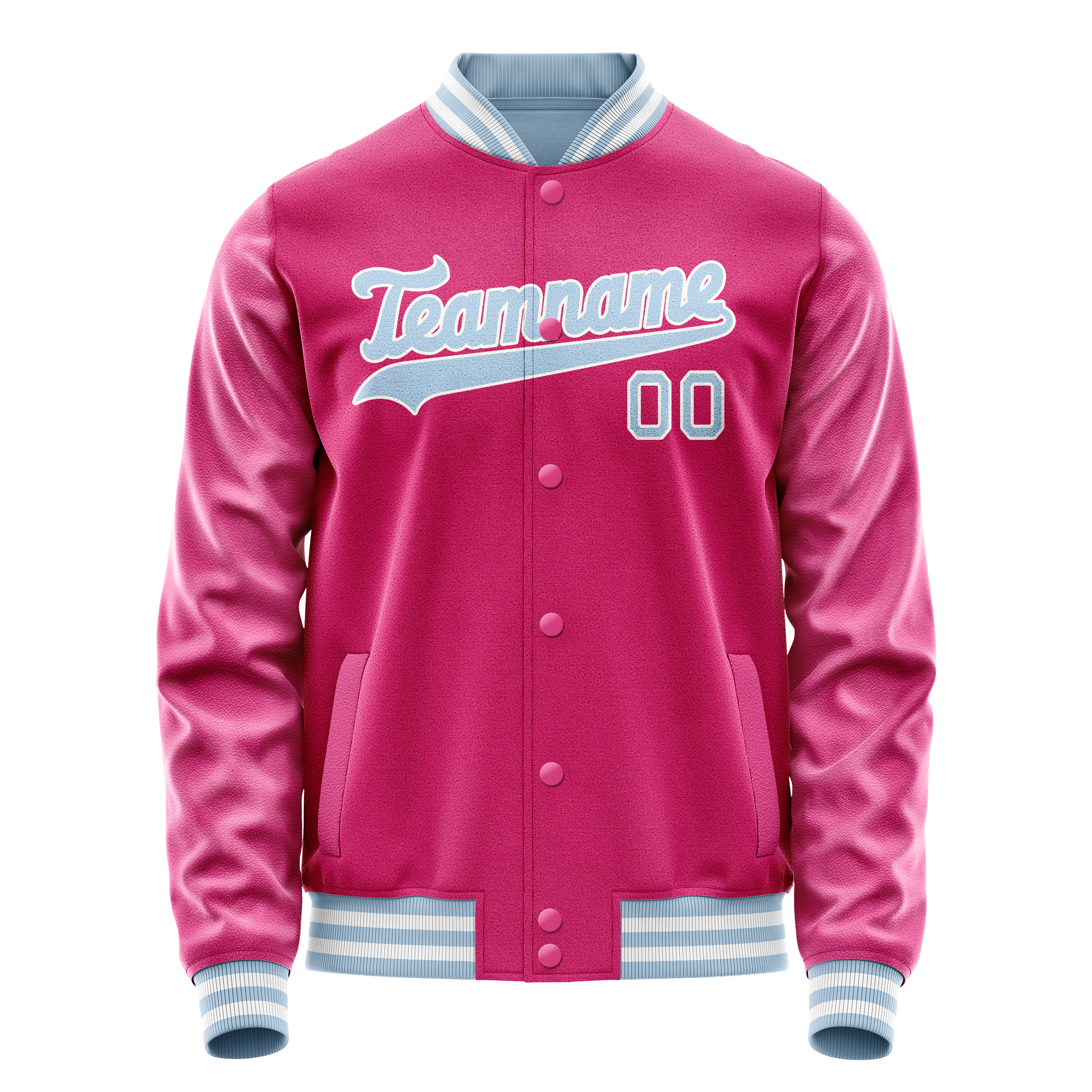 Custom Pink Light-Blue Solid Color Varsity Letterman Jacket JA02240617SH299