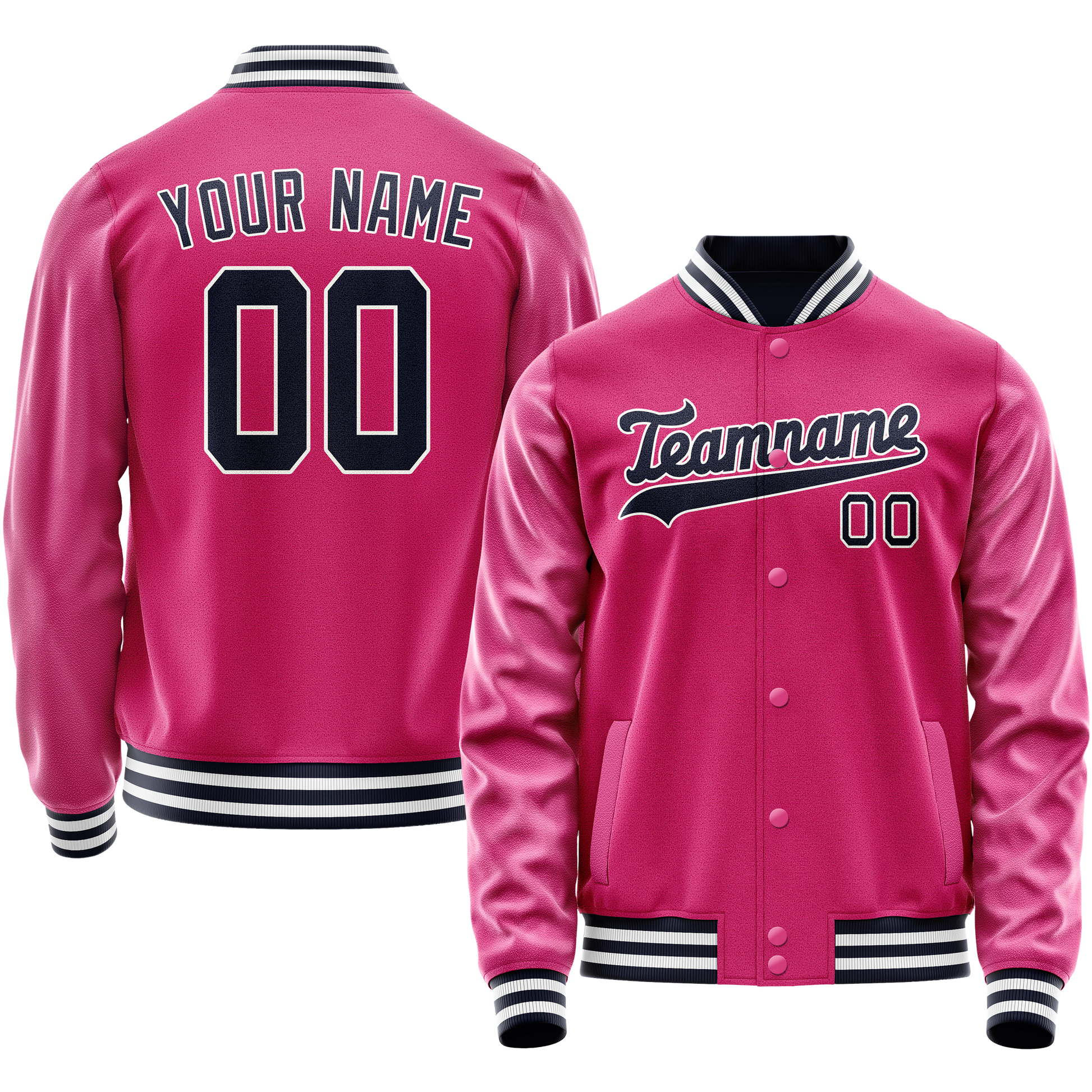 Custom Pink Black Solid Color Varsity Letterman Jacket JA02240617SH318
