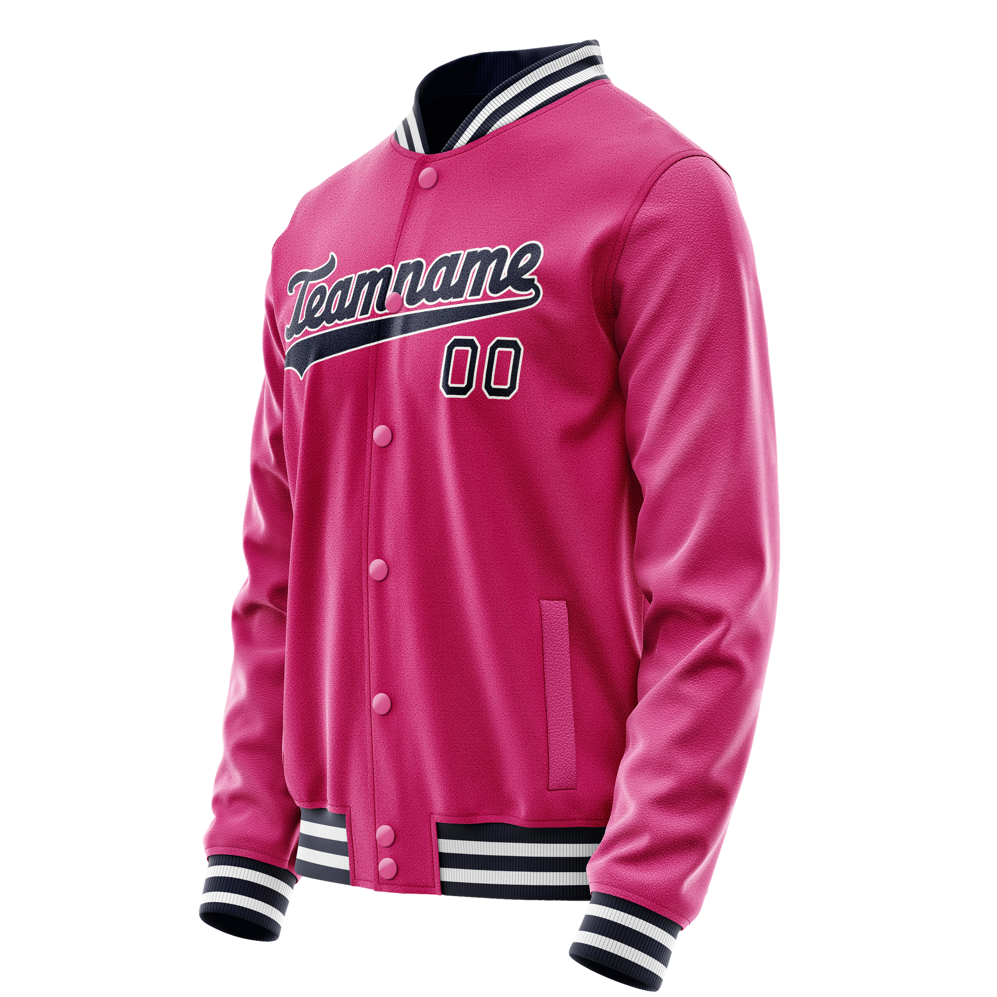 Custom Pink Black Solid Color Varsity Letterman Jacket JA02240617SH318