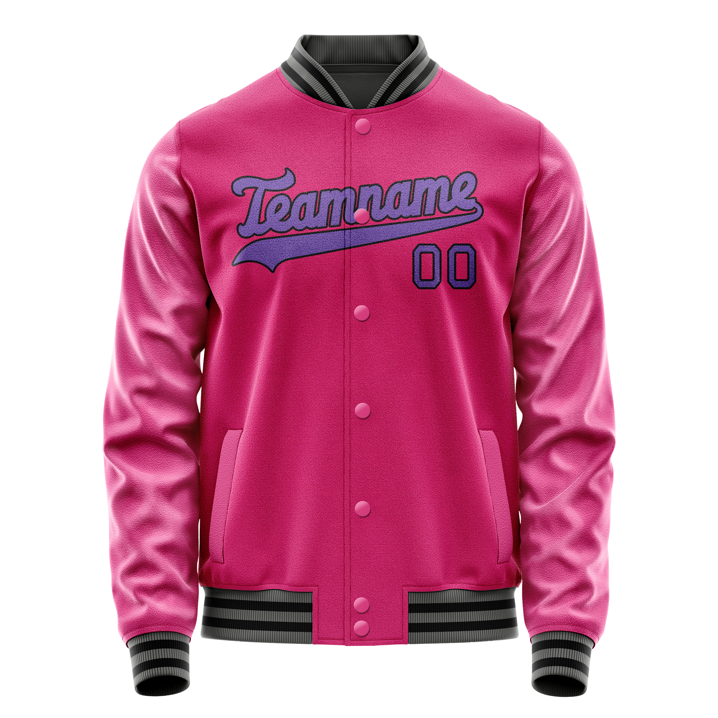 Custom Pink Purple Solid Color Varsity Letterman Jacket JA02240617SH307
