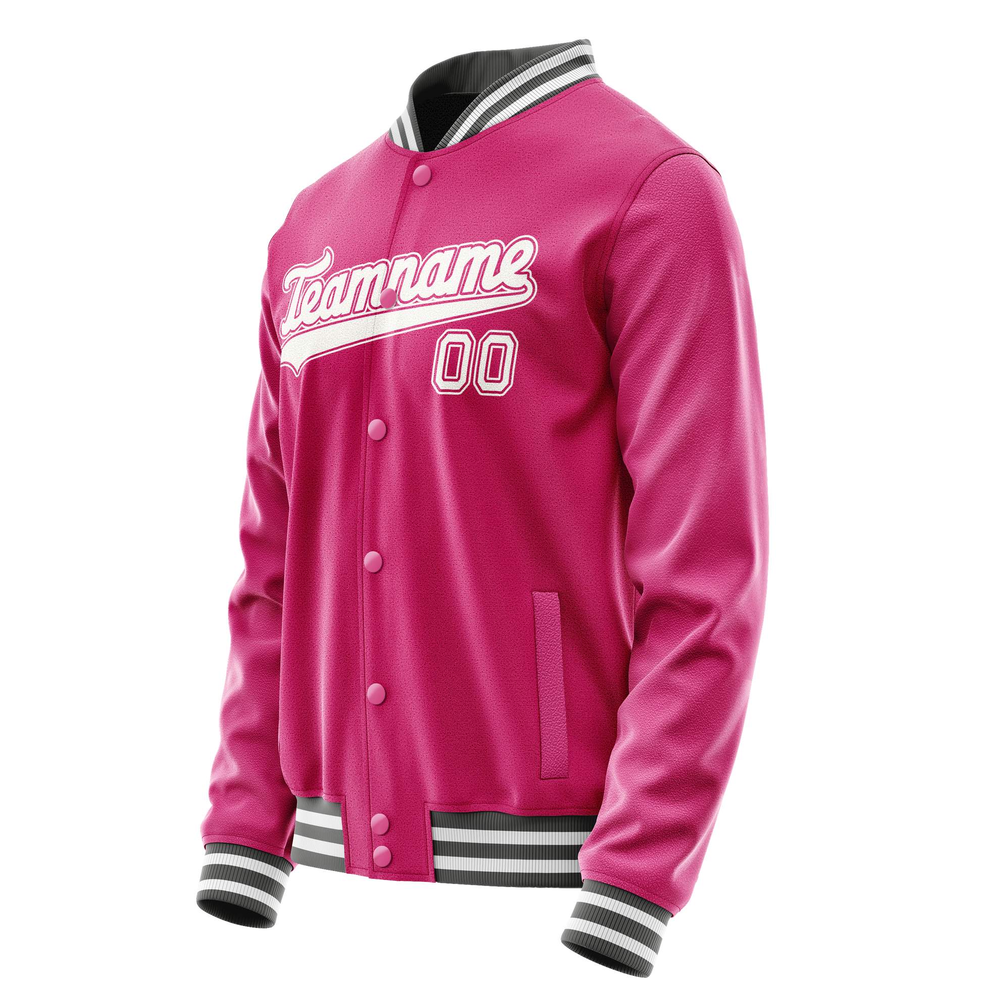 Custom Pink White Solid Color Varsity Letterman Jacket JA02240617SH324