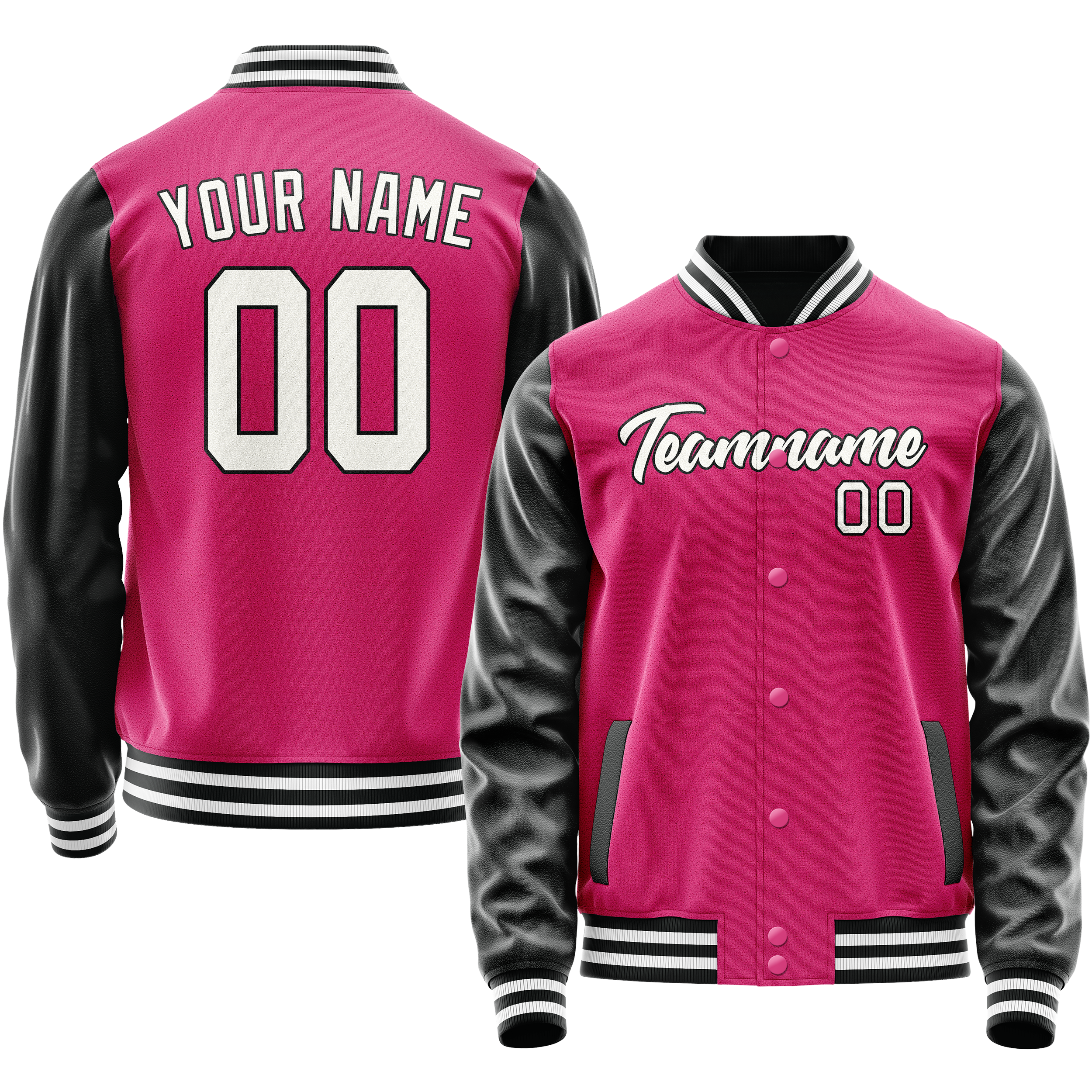 Custom Pink Black Solid Color Varsity Letterman Jacket JA02240617SH303
