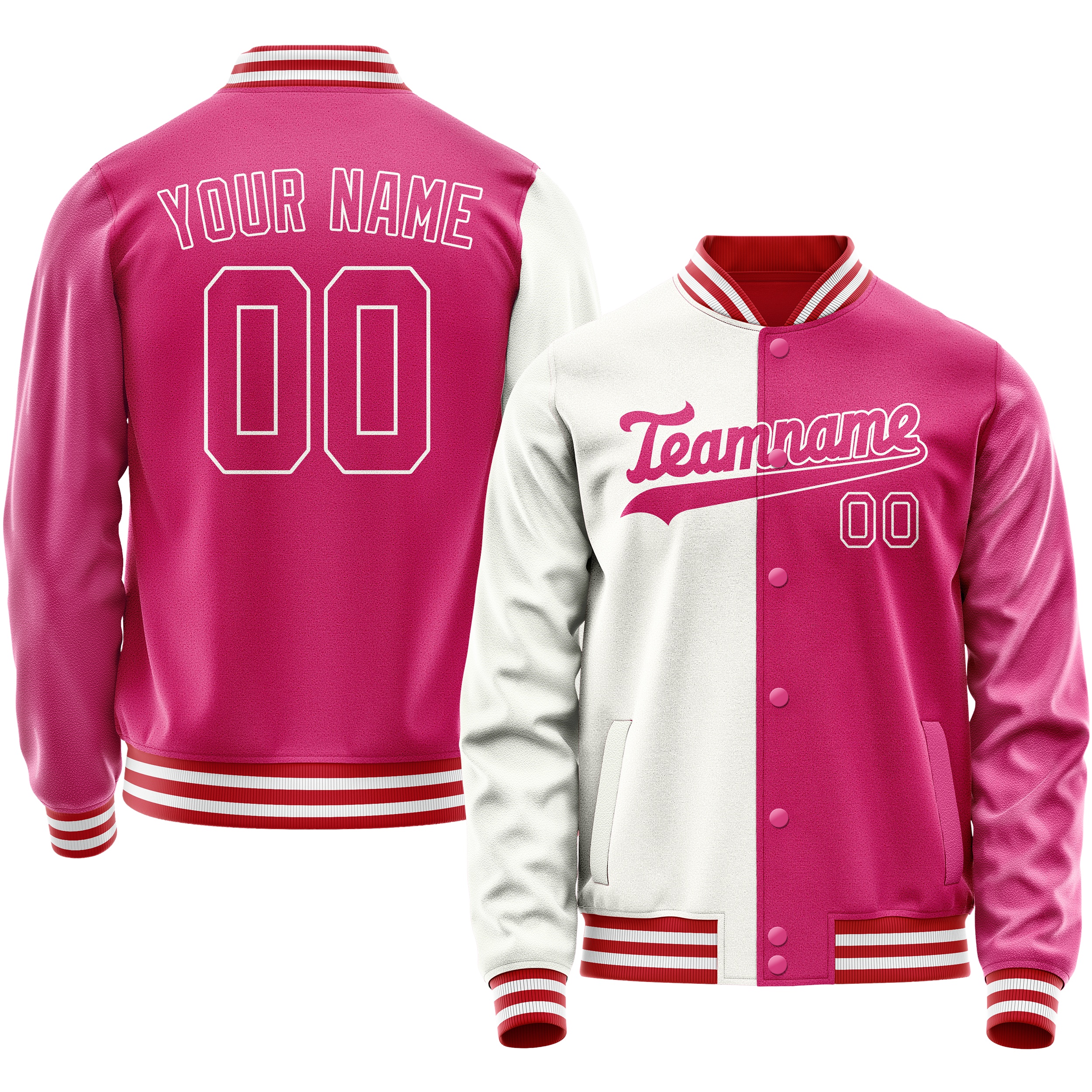Custom Pink White Split Varsity Letterman Jacket JA02240617SH308