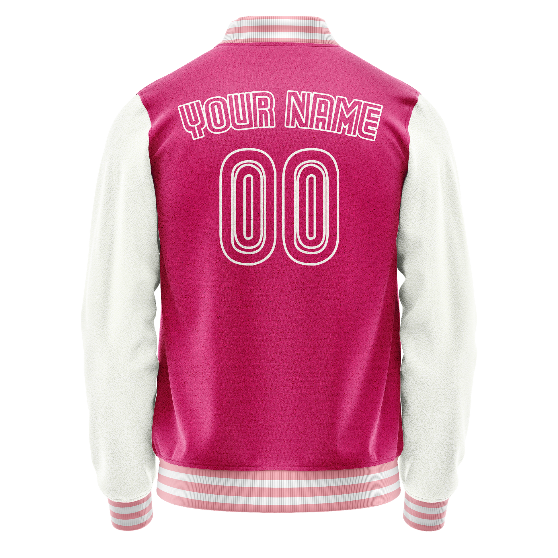 Custom Pink White Solid Color Varsity Letterman Jacket JA02240617SH322