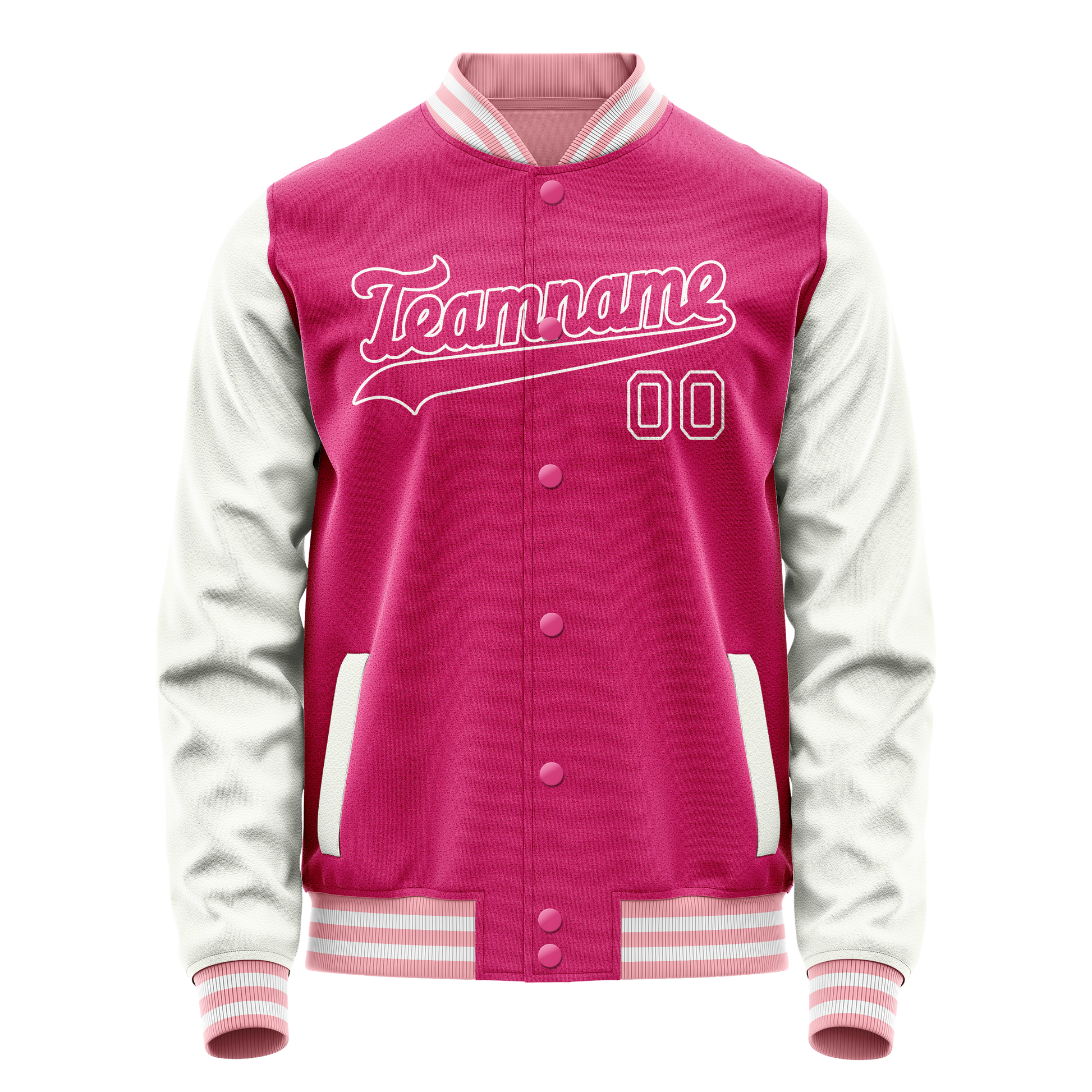 Custom Pink White Solid Color Varsity Letterman Jacket JA02240617SH322