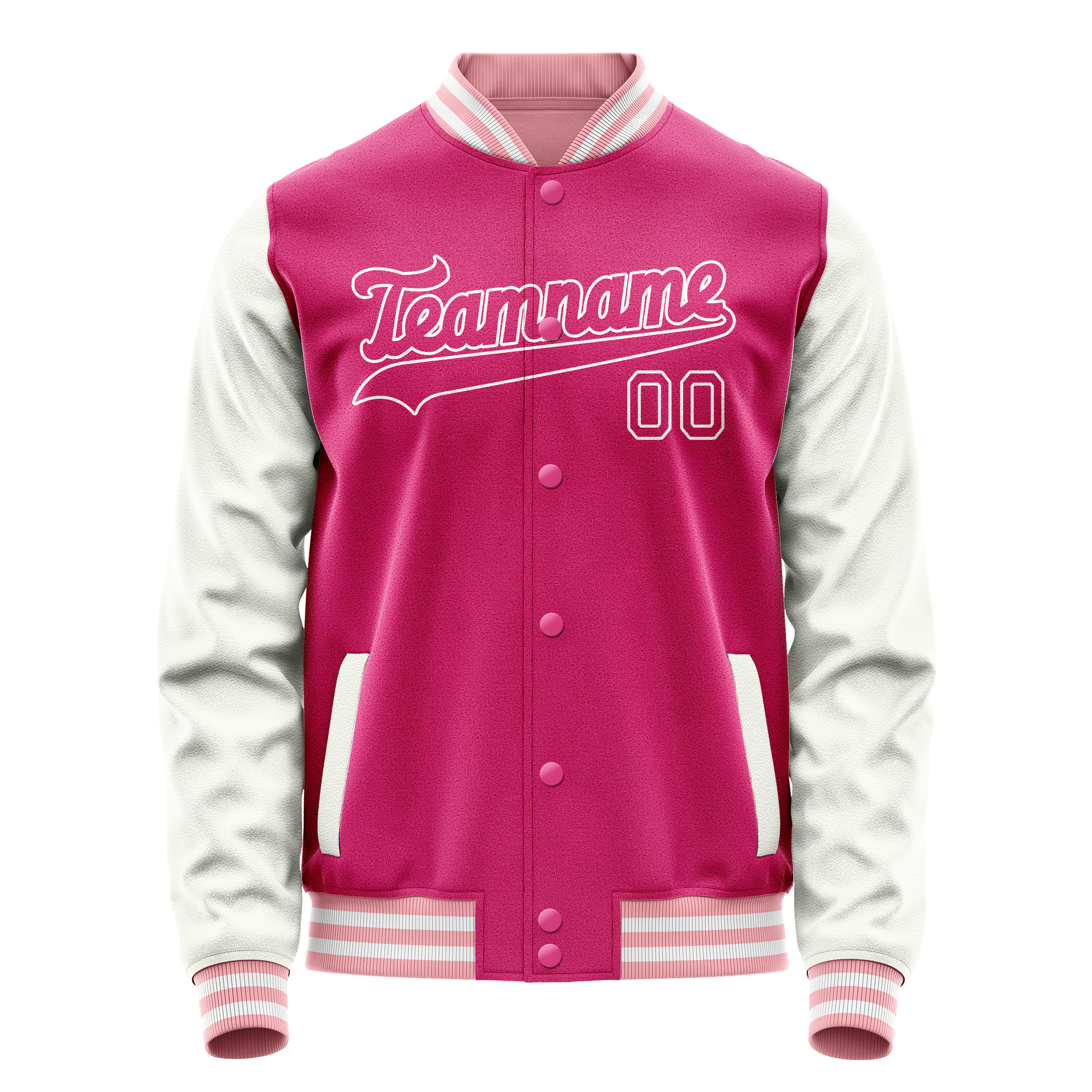 Custom Pink White Solid Color Varsity Letterman Jacket JA02240617SH322