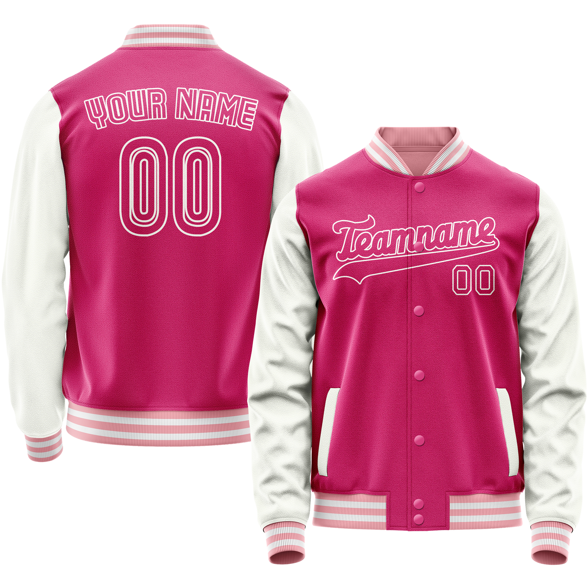 Custom Pink White Solid Color Varsity Letterman Jacket JA02240617SH322