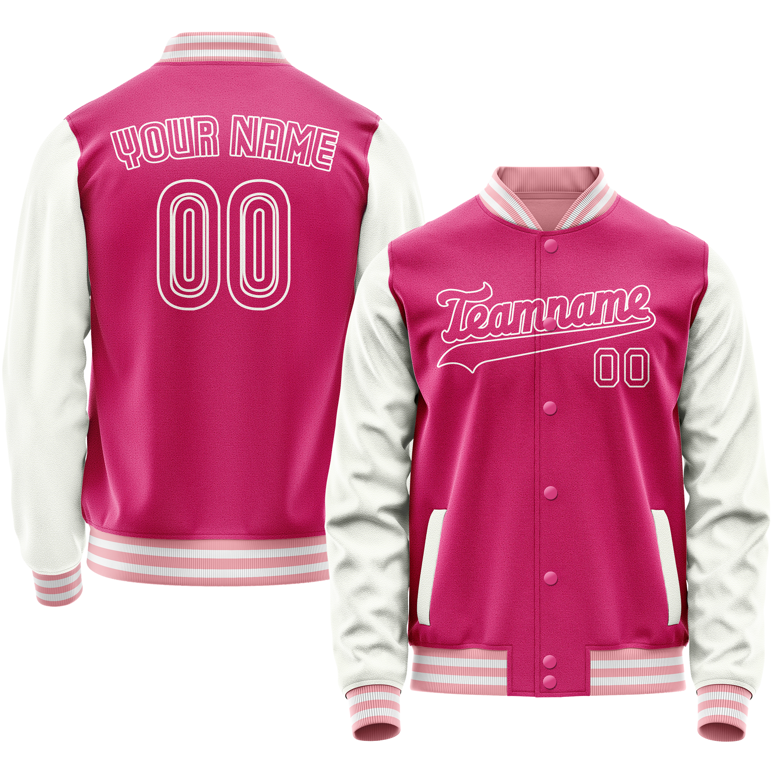 Custom Pink White Solid Color Varsity Letterman Jacket JA02240617SH322
