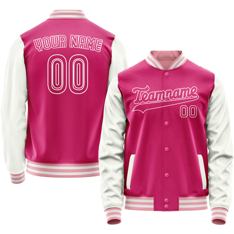 Custom Pink White Solid Color Varsity Letterman Jacket JA02240617SH322