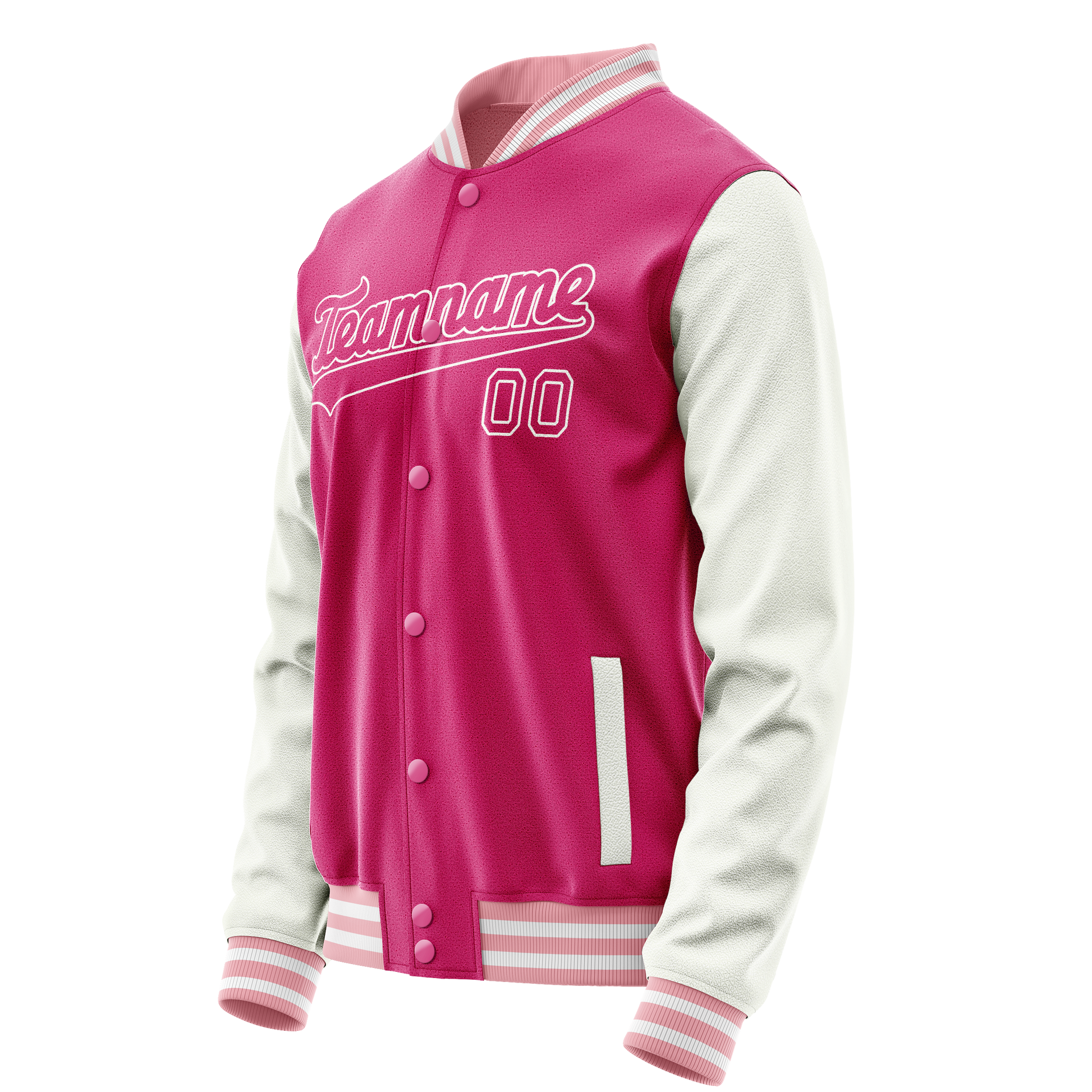 Custom Pink White Solid Color Varsity Letterman Jacket JA02240617SH322