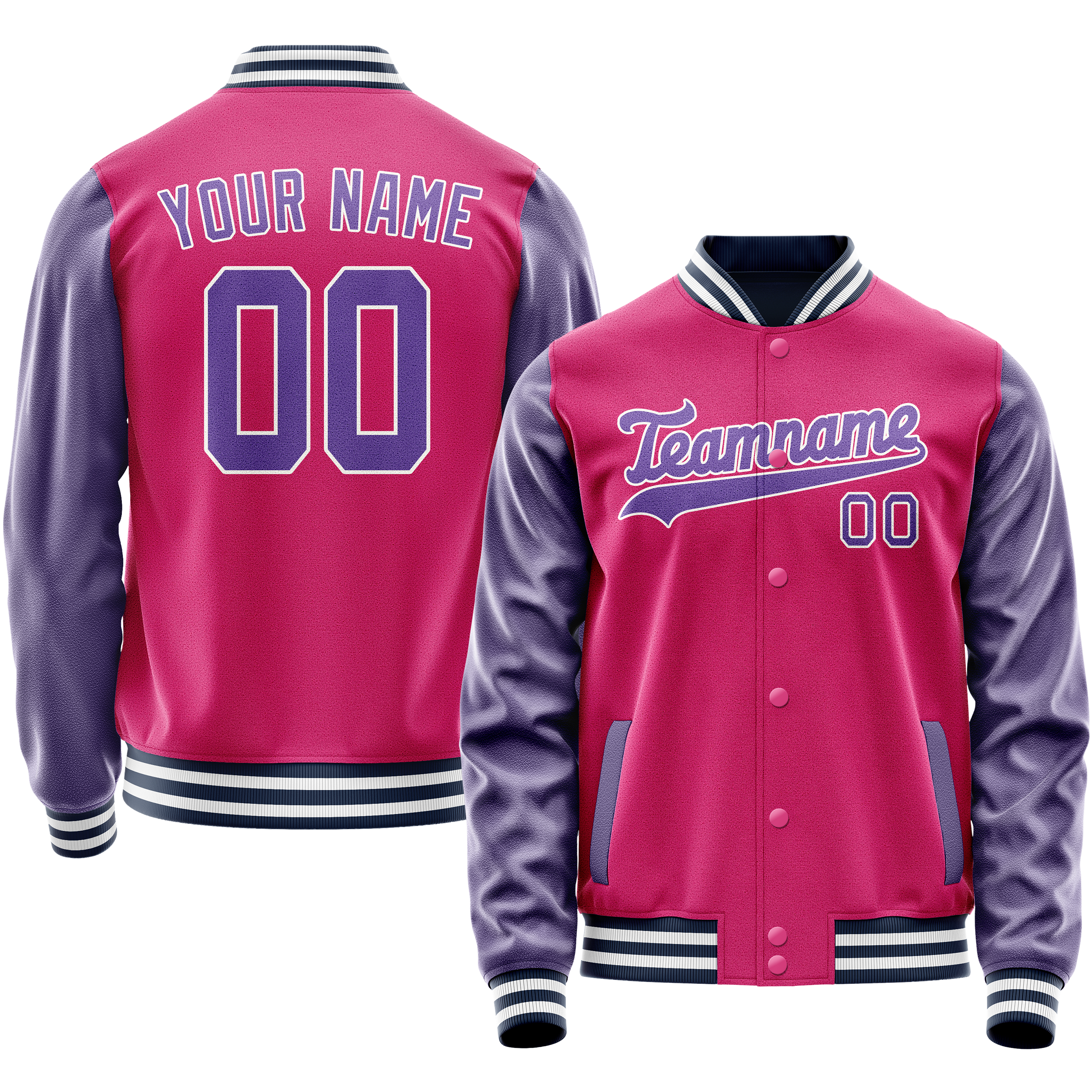 Custom Pink Purple Solid Color Varsity Letterman Jacket JA02240617SH309