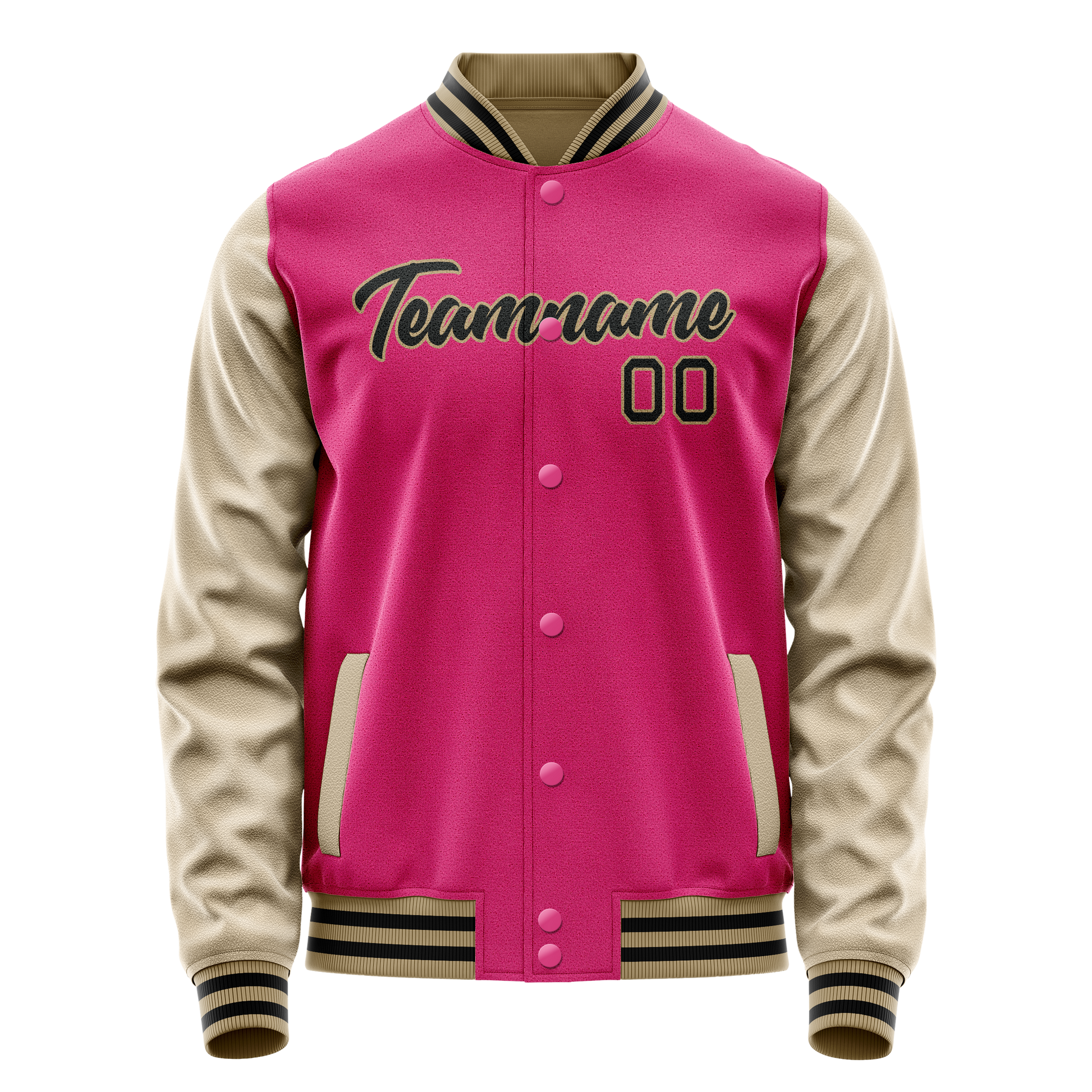 Custom Pink Cream Solid Color Varsity Letterman Jacket JA02240617SH305