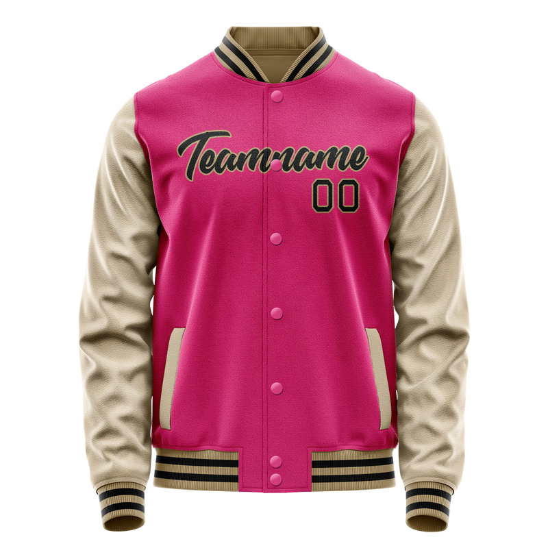 Custom Pink Cream Solid Color Varsity Letterman Jacket JA02240617SH305