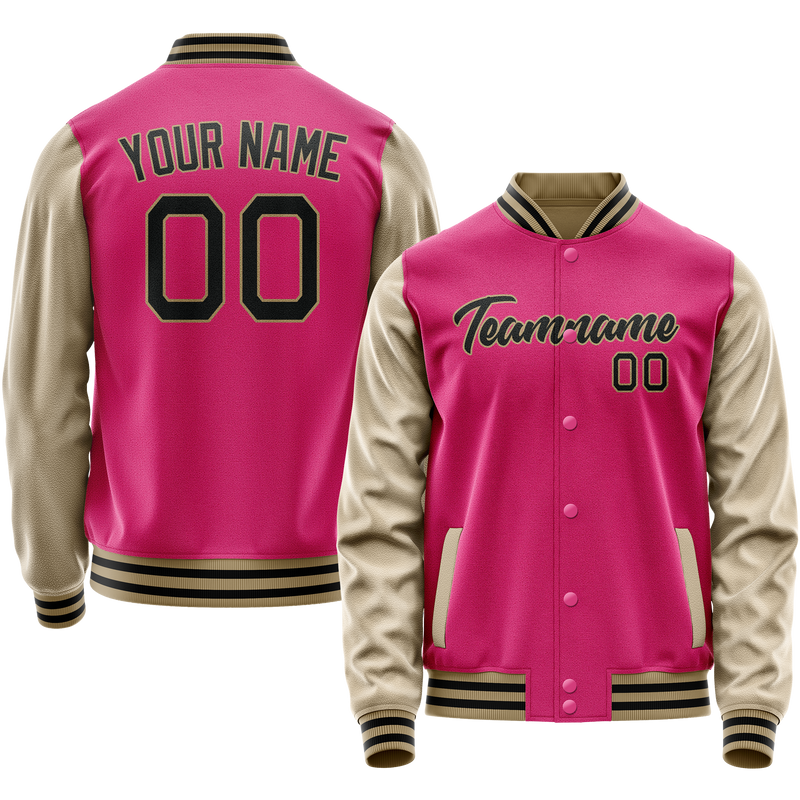 Custom Pink Cream Solid Color Varsity Letterman Jacket JA02240617SH305