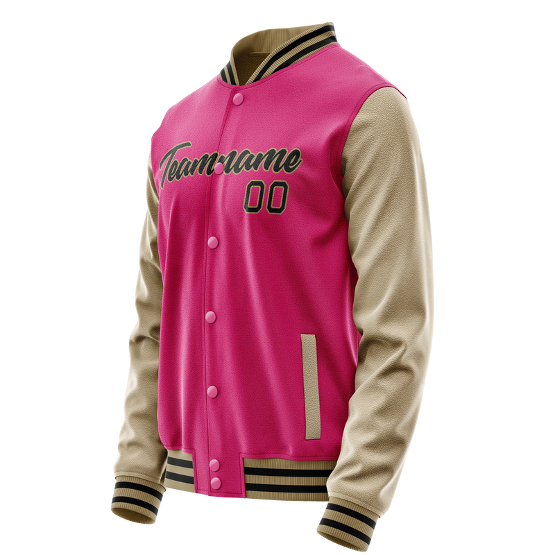 Custom Pink Cream Solid Color Varsity Letterman Jacket JA02240617SH305