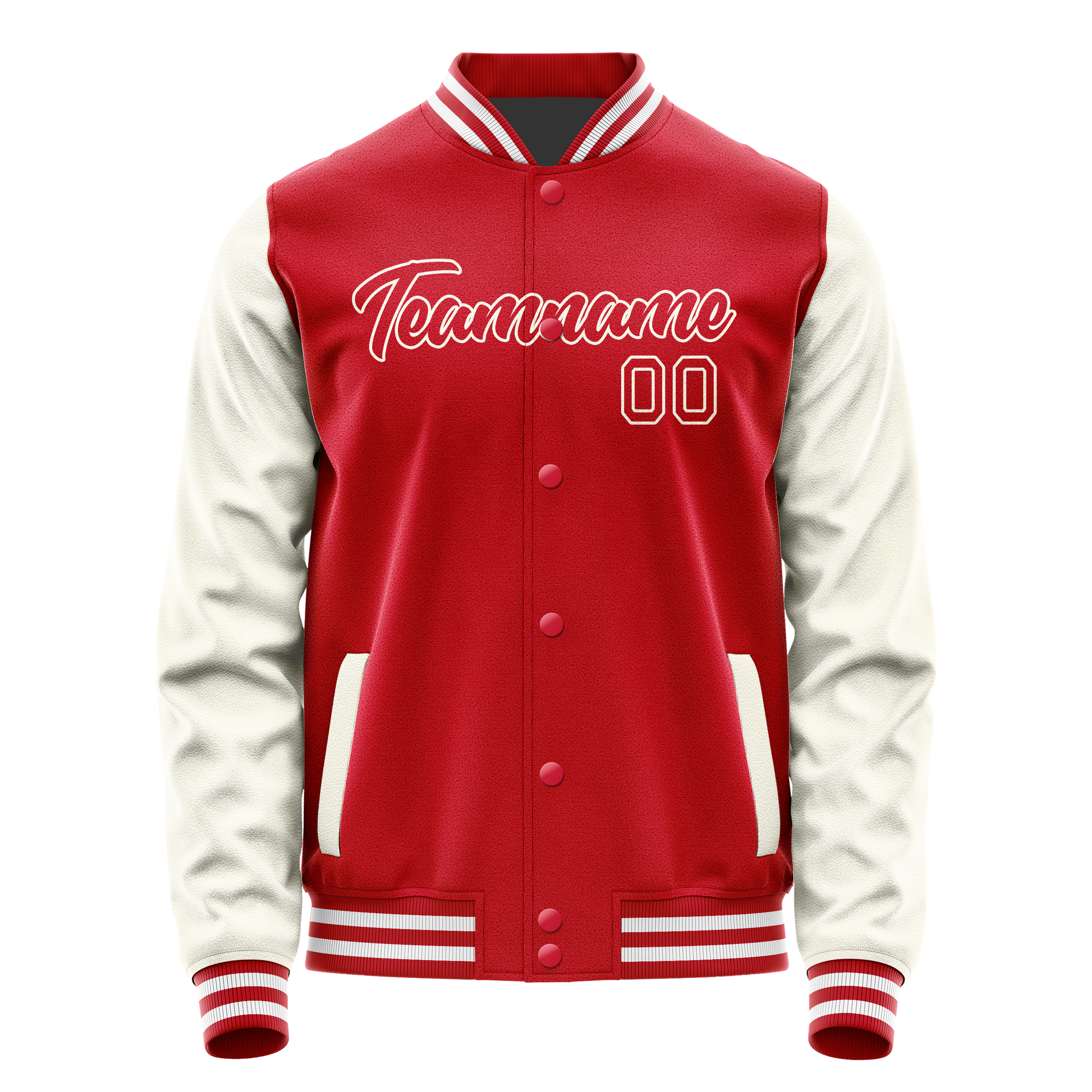 Custom Red Cream Solid Color Varsity Letterman Jacket JA02240617XY414