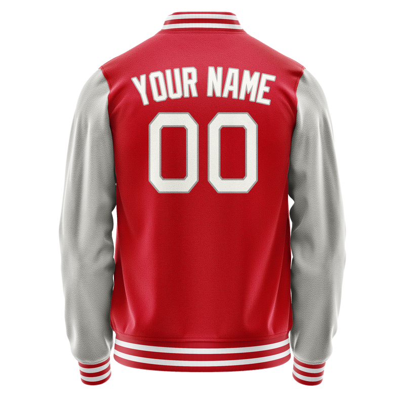 Custom Red Gray Solid Color Varsity Letterman Jacket JA02240617XY415