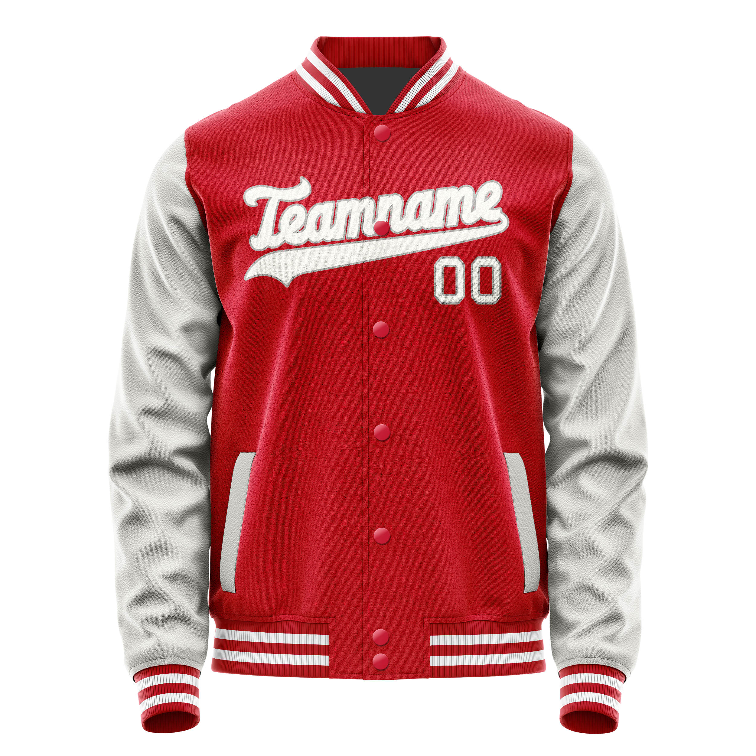 Custom Red Gray Solid Color Varsity Letterman Jacket JA02240617XY415