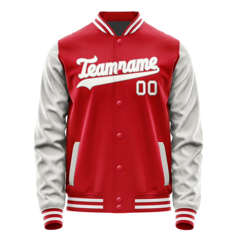 Custom Red Gray Solid Color Varsity Letterman Jacket JA02240617XY415