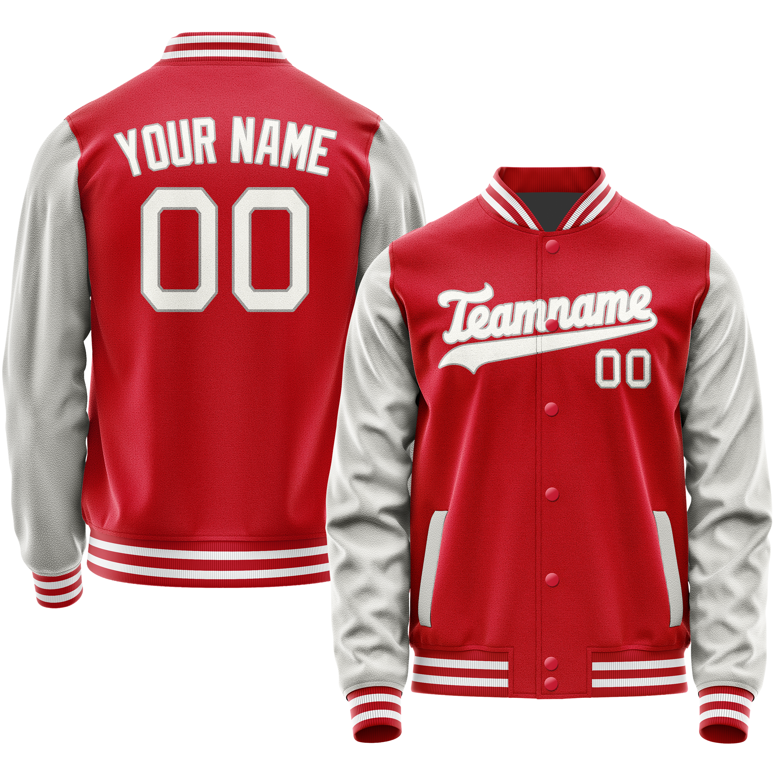 Custom Red Gray Solid Color Varsity Letterman Jacket JA02240617XY415