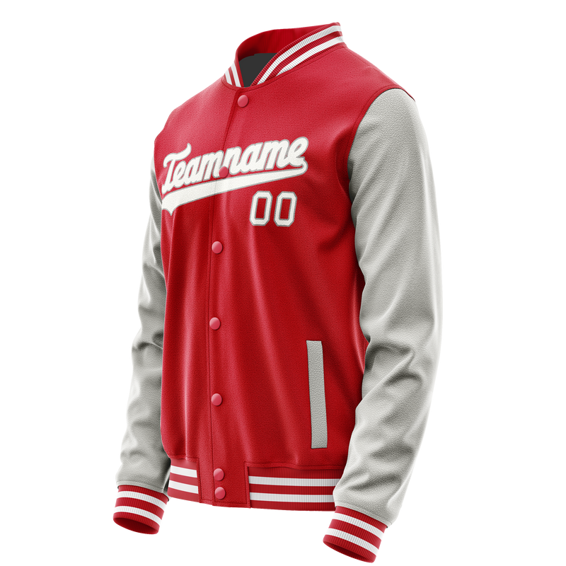 Custom Red Gray Solid Color Varsity Letterman Jacket JA02240617XY415