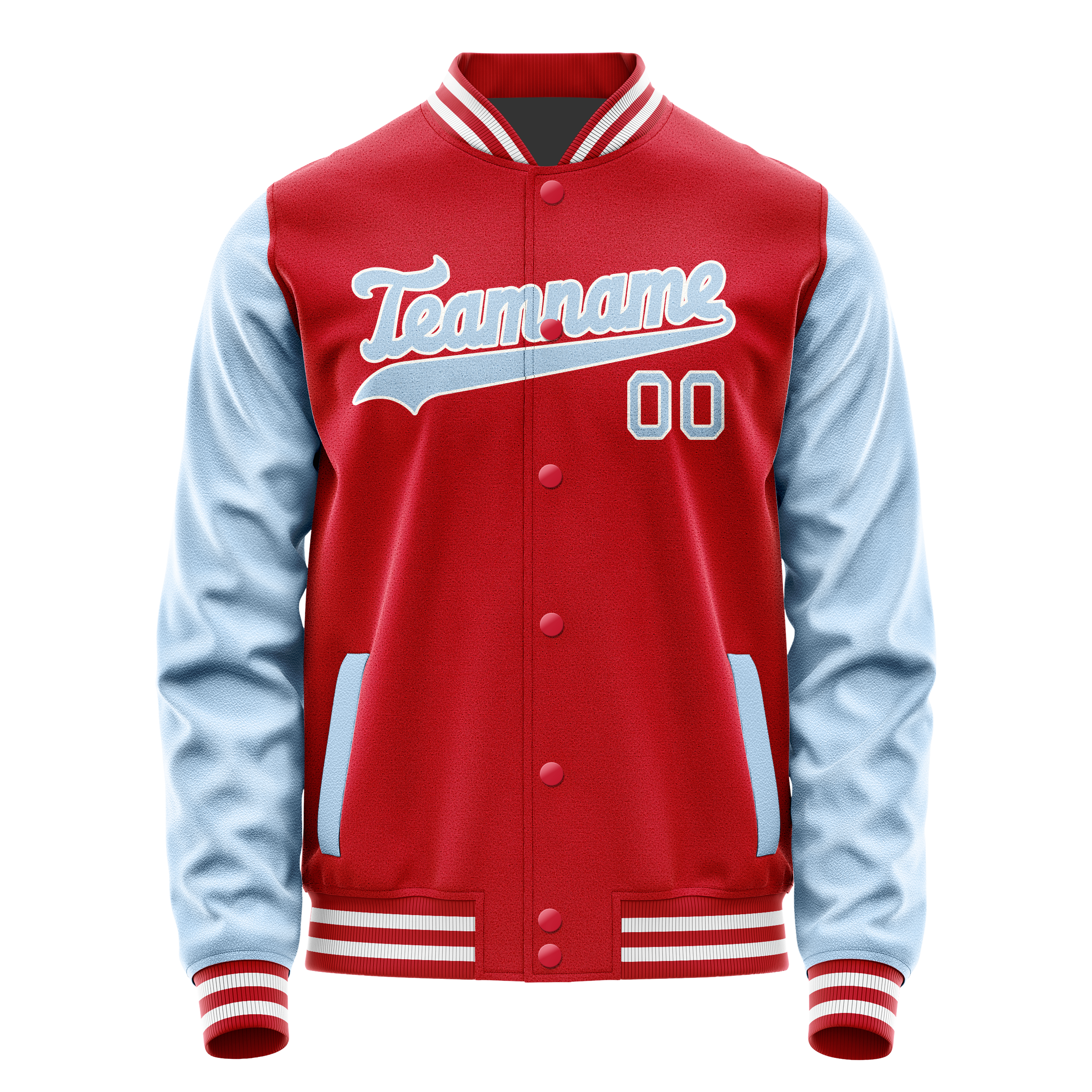 Custom Red Light-Blue Solid Color Varsity Letterman Jacket JA02240617XY413