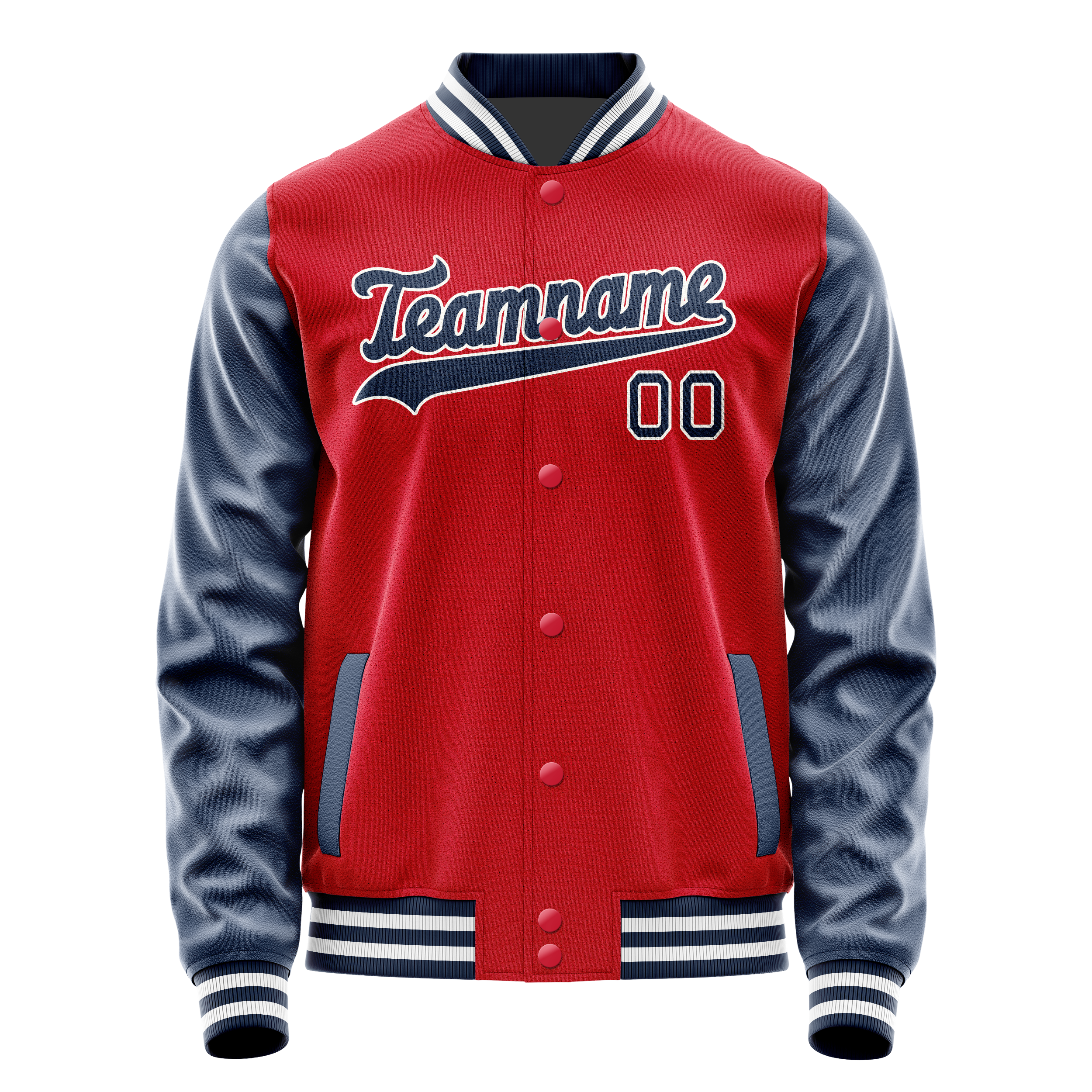 Custom Red Navy Solid Color Varsity Letterman Jacket JA02240617XY390