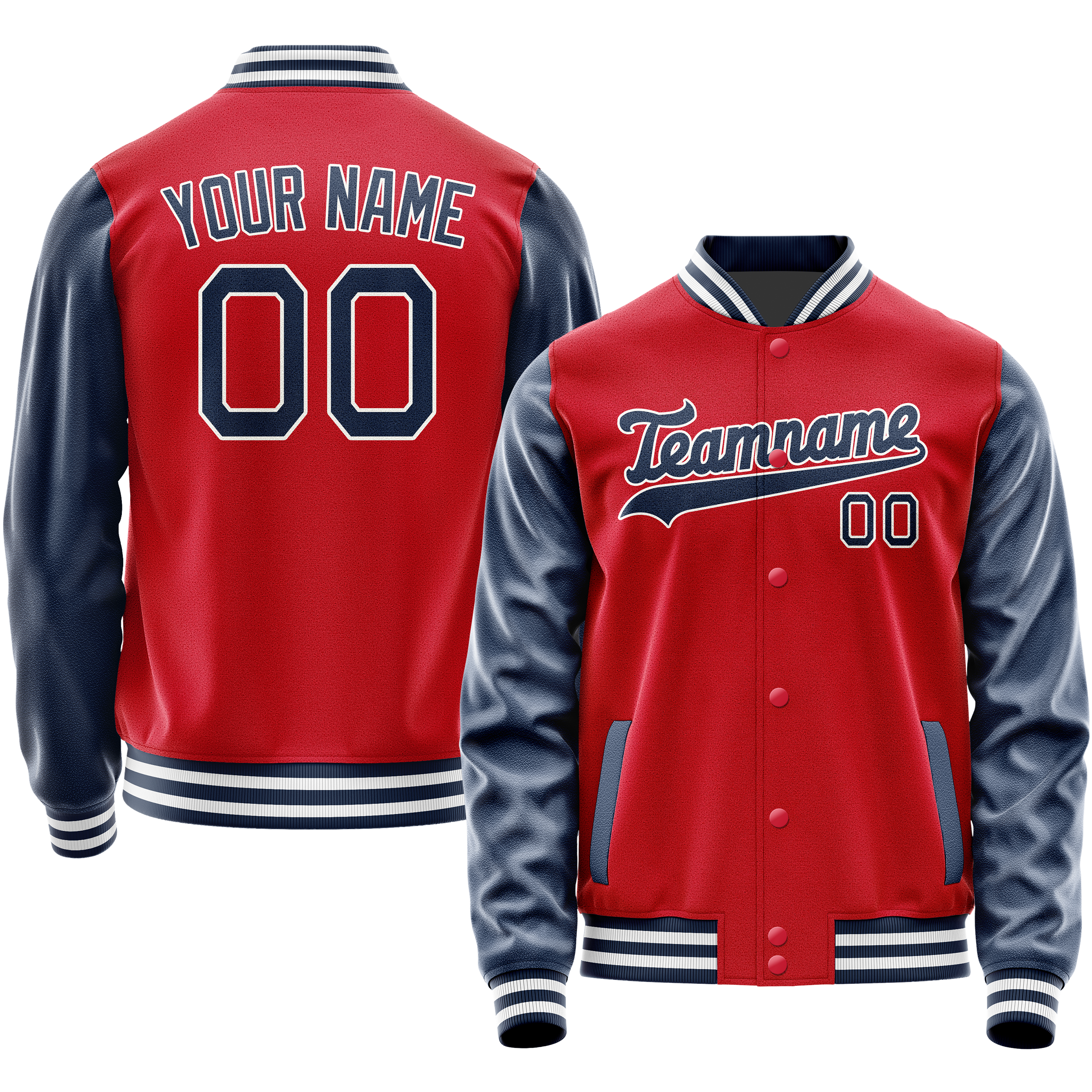 Custom Red Navy Solid Color Varsity Letterman Jacket JA02240617XY390