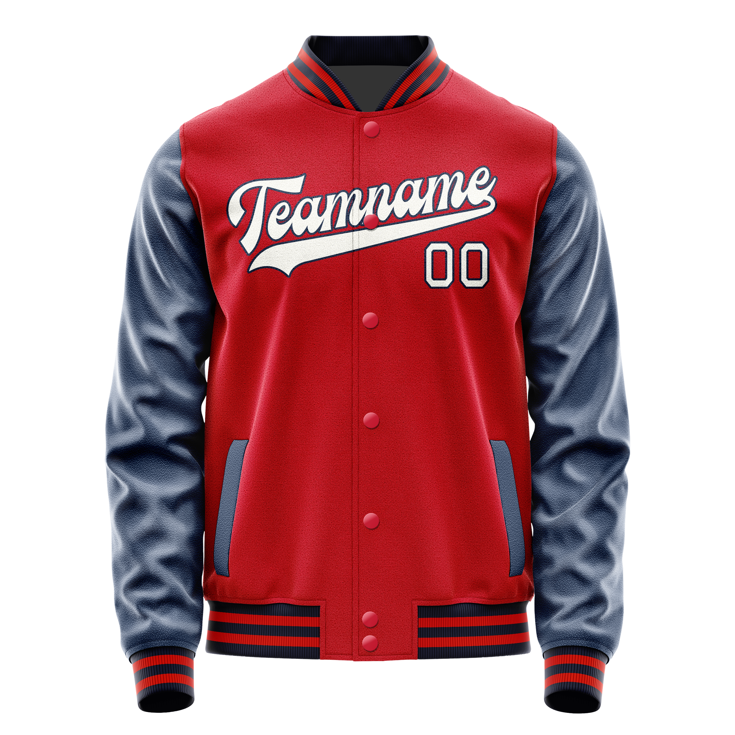 Custom Red Royal Solid Color Varsity Letterman Jacket JA02240617XY403