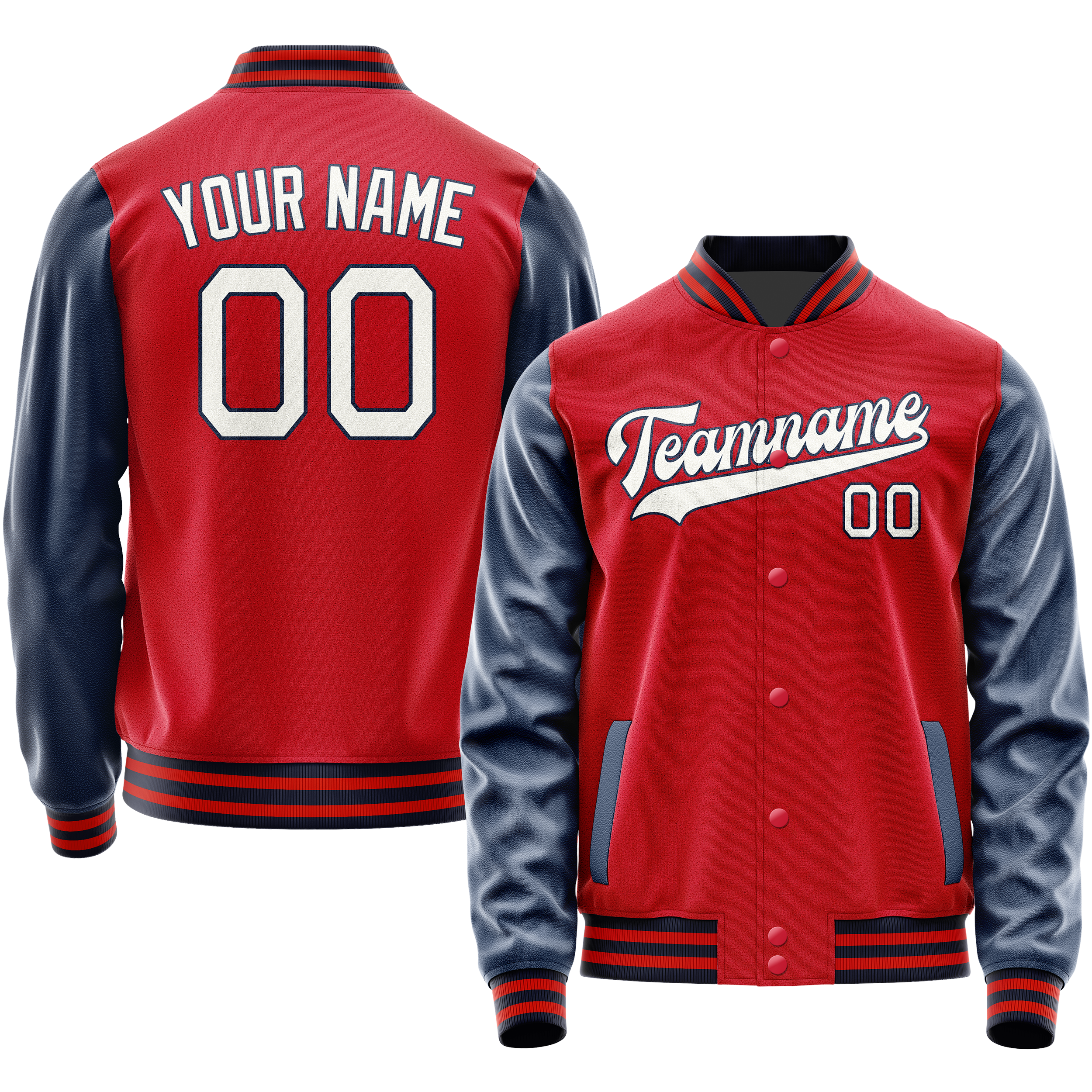 Custom Red Royal Solid Color Varsity Letterman Jacket JA02240617XY403