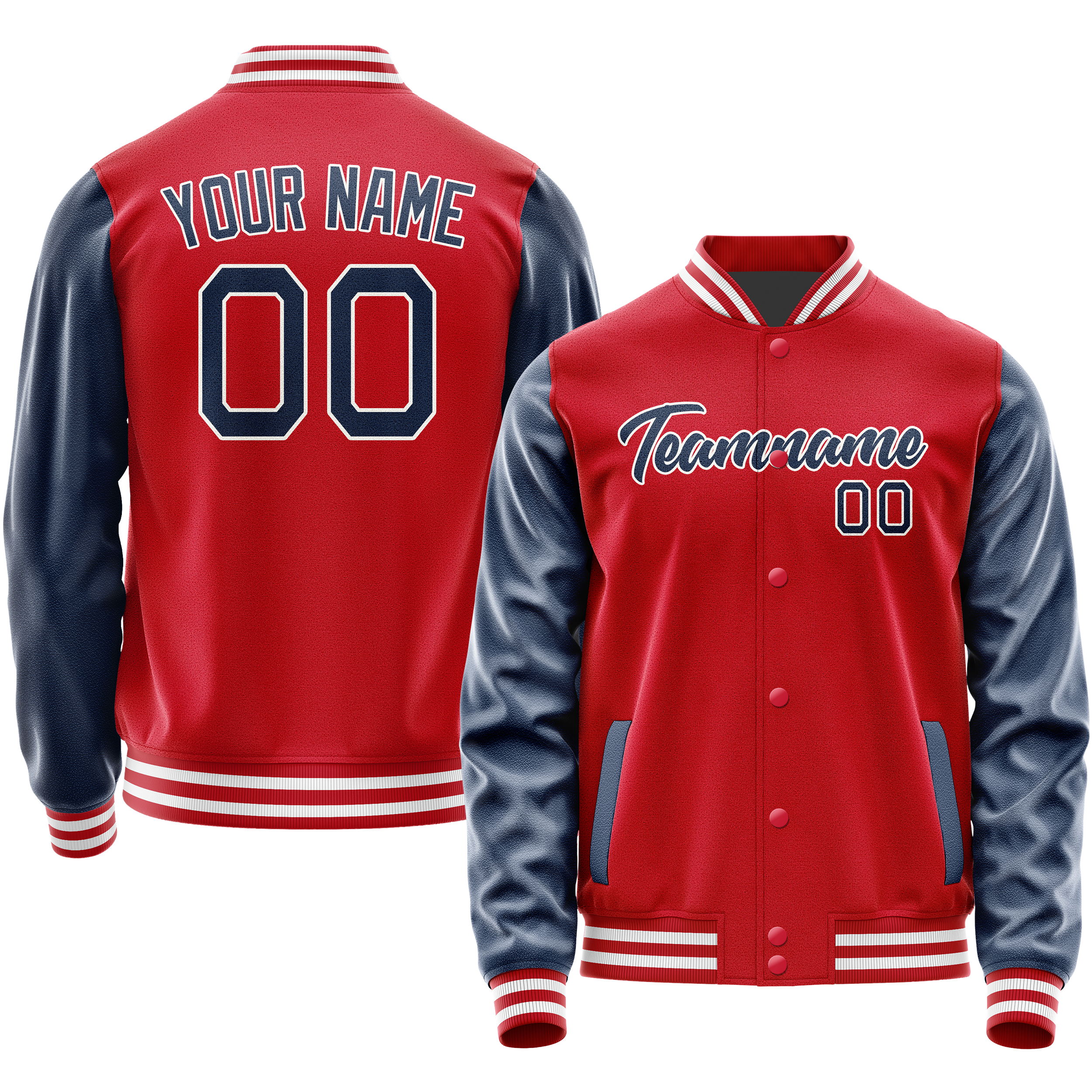 Custom Red Royal Solid Color Varsity Letterman Jacket JA02240617XY409