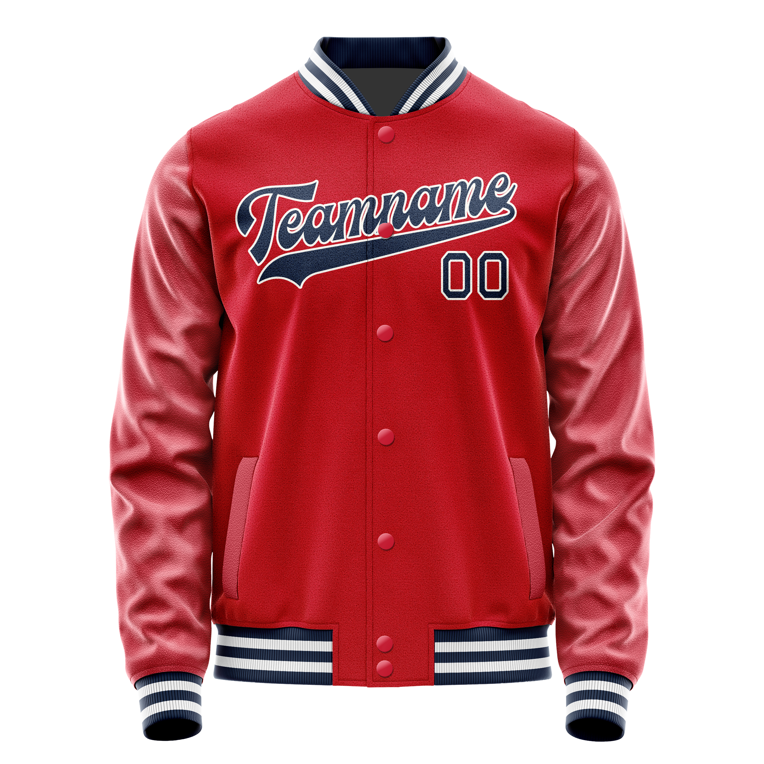 Custom Red Navy Solid Color Varsity Letterman Jacket JA02240617XY405