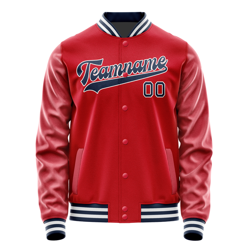 Custom Red Navy Solid Color Varsity Letterman Jacket JA02240617XY405