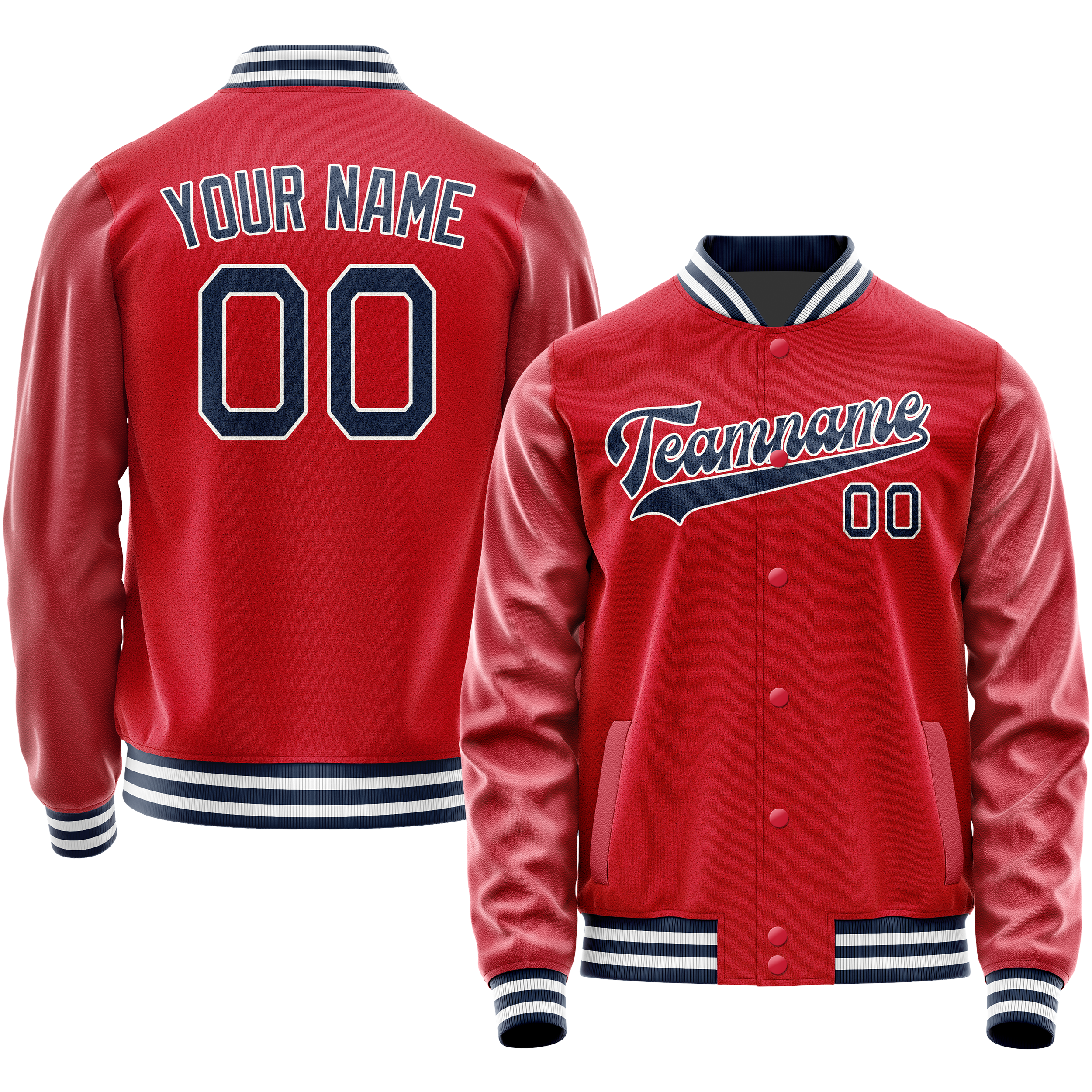 Custom Red Navy Solid Color Varsity Letterman Jacket JA02240617XY405
