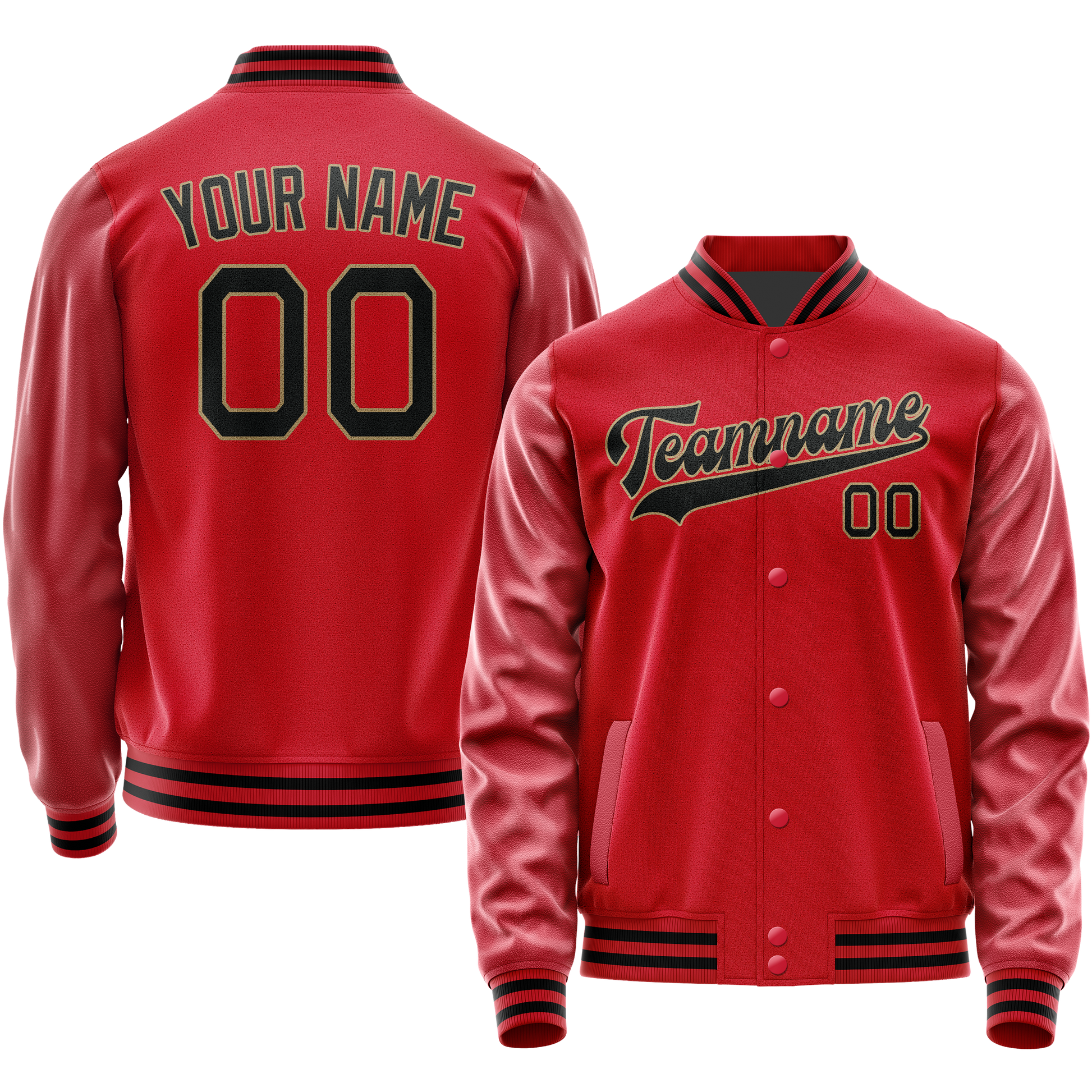 Custom Red Black Solid Color Varsity Letterman Jacket JA02240617XY401