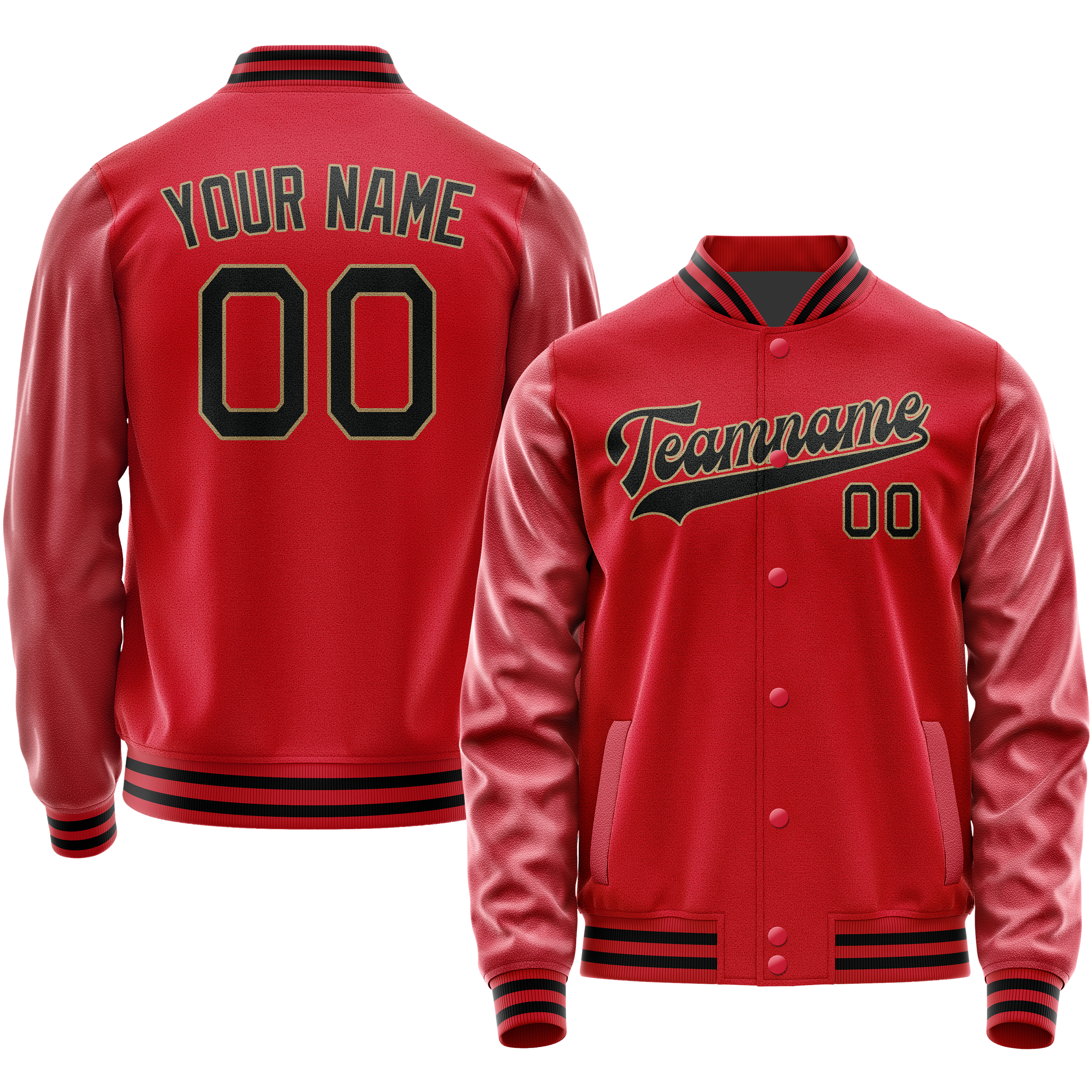 Custom Red Black Solid Color Varsity Letterman Jacket JA02240617XY401
