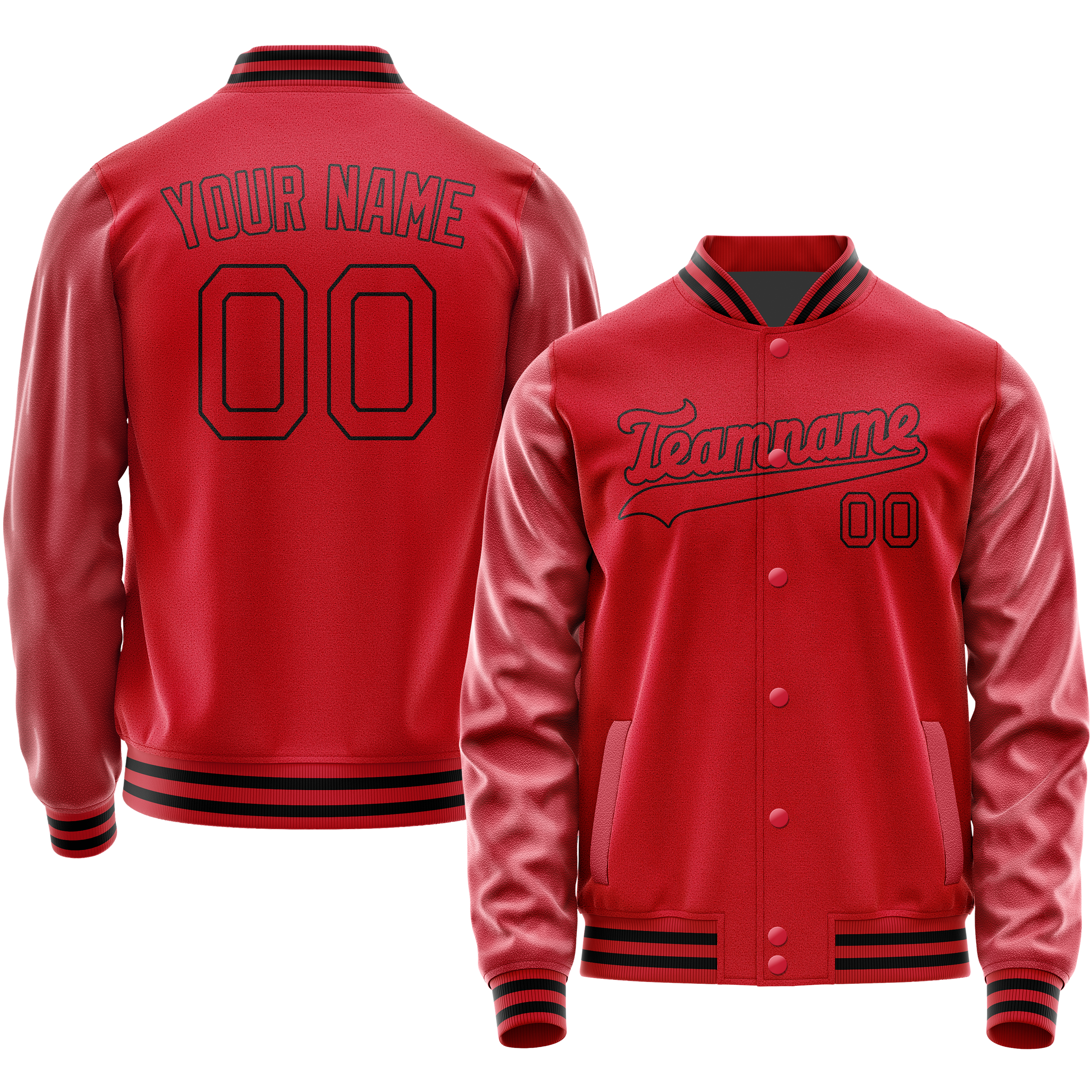 Custom Red Black Solid Color Varsity Letterman Jacket JA02240617XY388