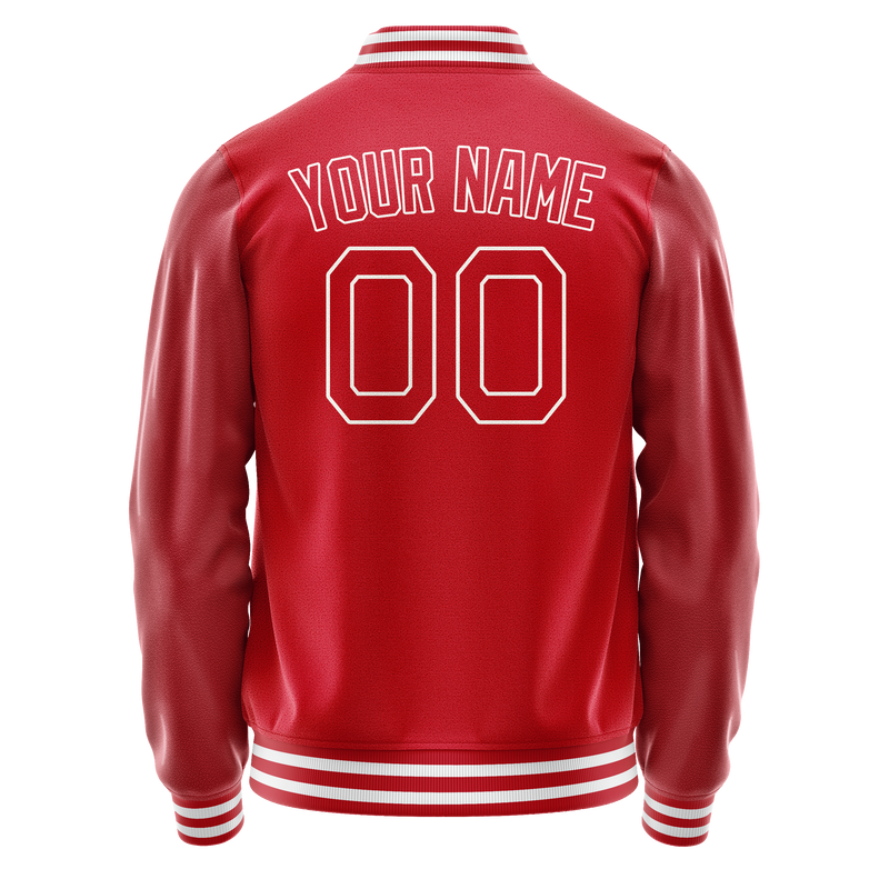 Custom Red White Solid Color Varsity Letterman Jacket JA02240617XY416